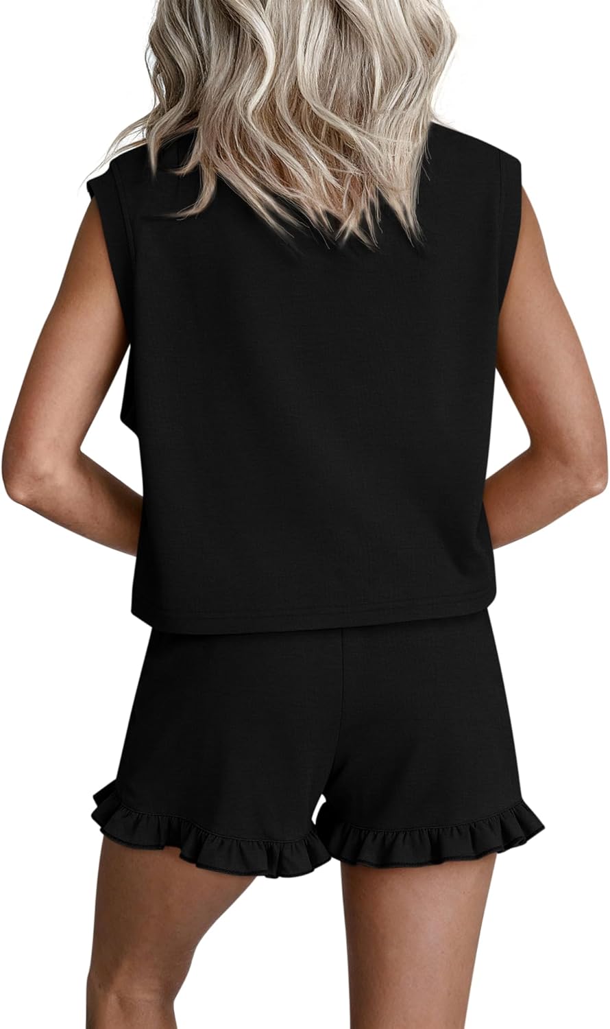 2 Piece Sets For Women Spring Summer 2026 Tank Tops And Ruffle Shorts Travel Outfits Matching Lounge Short Sets - Image 4