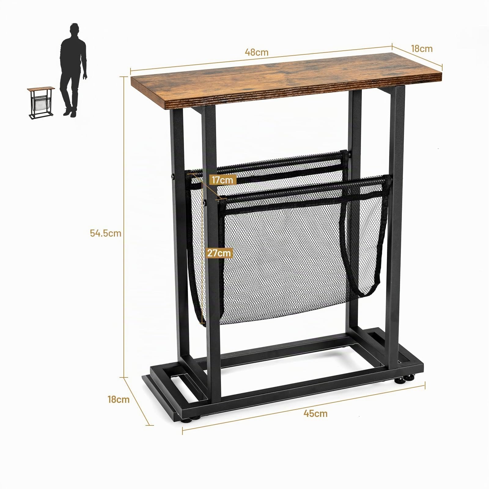 LIFEZEAL Tavolino da Divano, Tavolino Basso Laterale, a Fianco del Divano, Tavolino da Caffè, con Portariviste, Stretto, Salvaspazio, Montaggio Facile, per Soggiorno, Salotto, Max 35 kg, 48x18x54,5cm