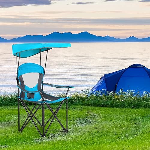 Miniatura 9 de HIGH POINT SPORTS Sillas de camping con sombra, toldo resistente, silla de descanso, silla de viaje con portavasos para exteriores, campamento,
