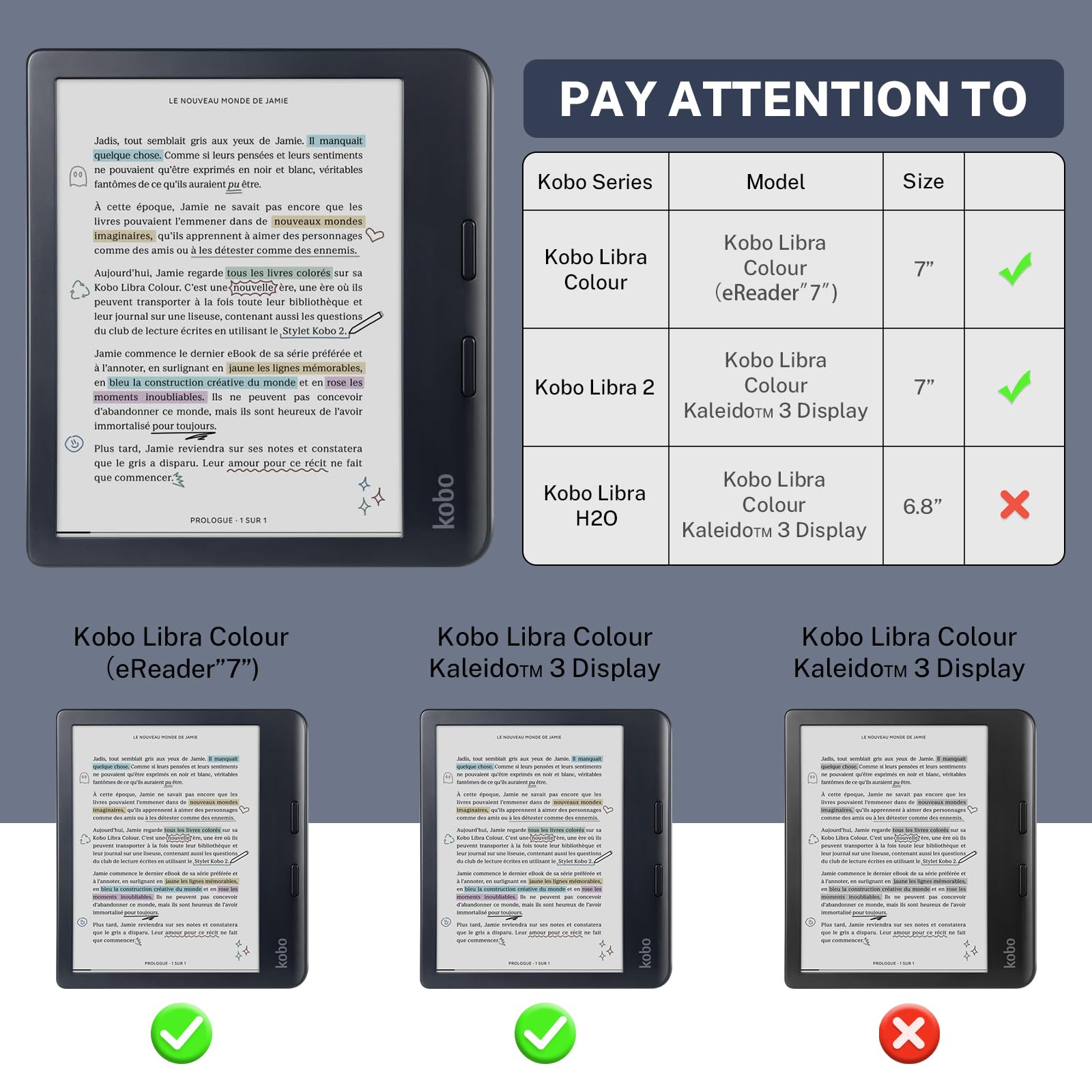 Schutzhülle kompatibel mit Kobo Libra Color (2024) und Kobo Libra 2 (2021) E-Reader, inklusive Displayschutzfolie, Premium-PU-Lederbezug mit automatischer Schlaf-/Wachfunktion