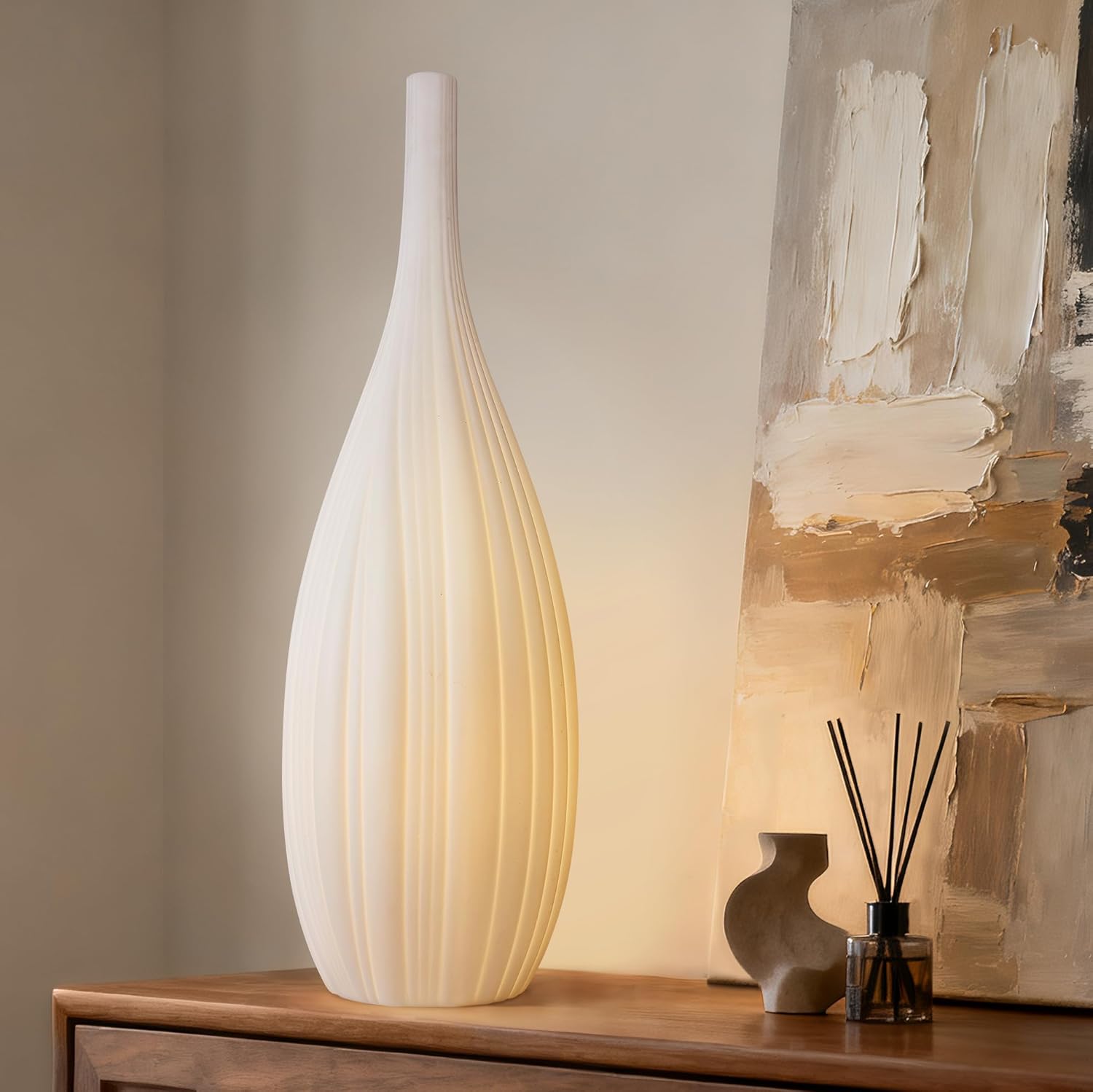 RONDURE 20.6" Modern Ceramic Table Lamp, Modern Bedside Lamps for Bedroom, Living Room and Nightstand, White Translucent Ceramic Shade, Warm Ambient Lighting, Home Decor Muses