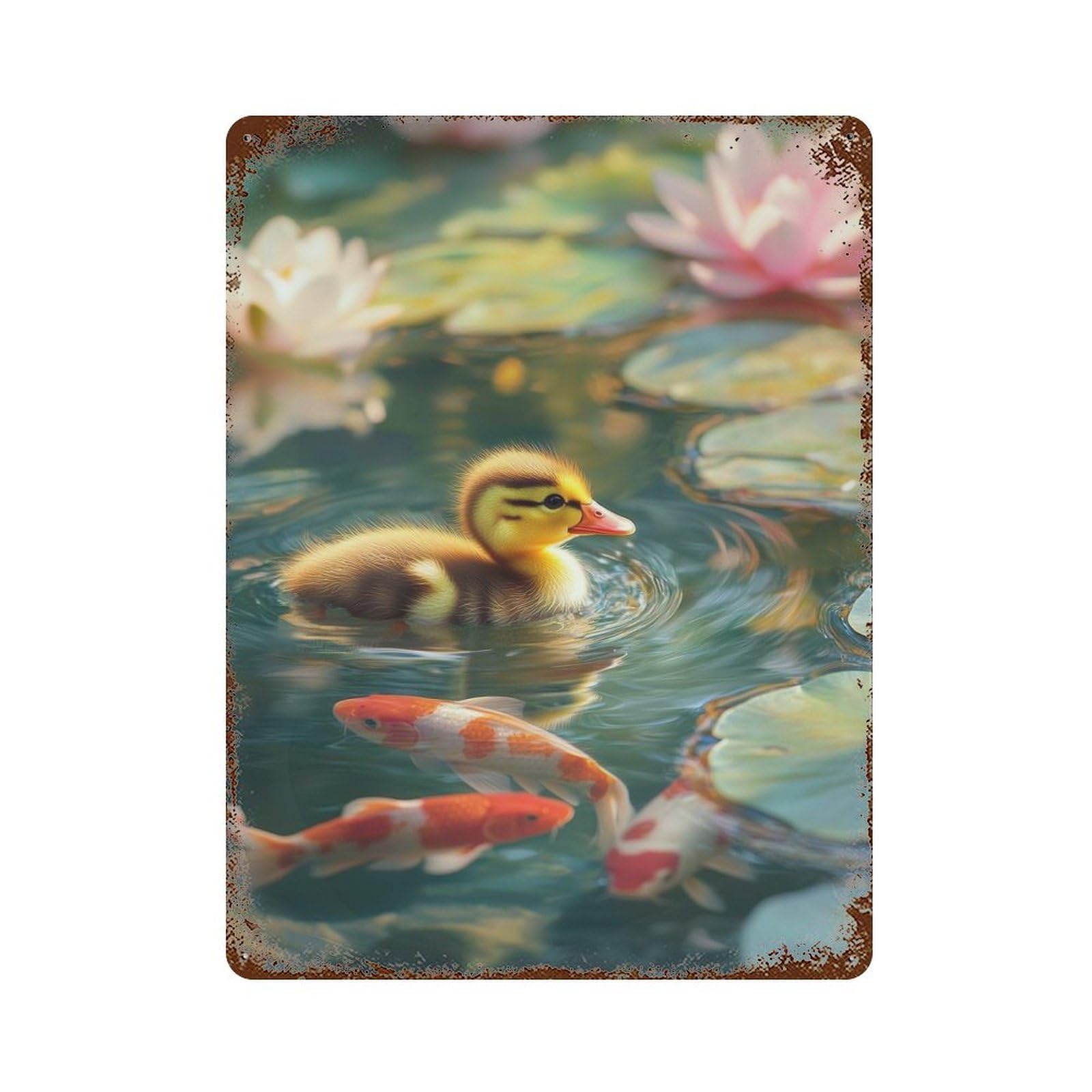 Duckling in A Pond 15.7"x11.8" Rustic Tin Plaque, Farmhouse Wall Decor for Basement, Hobby Room And Garage Decor
