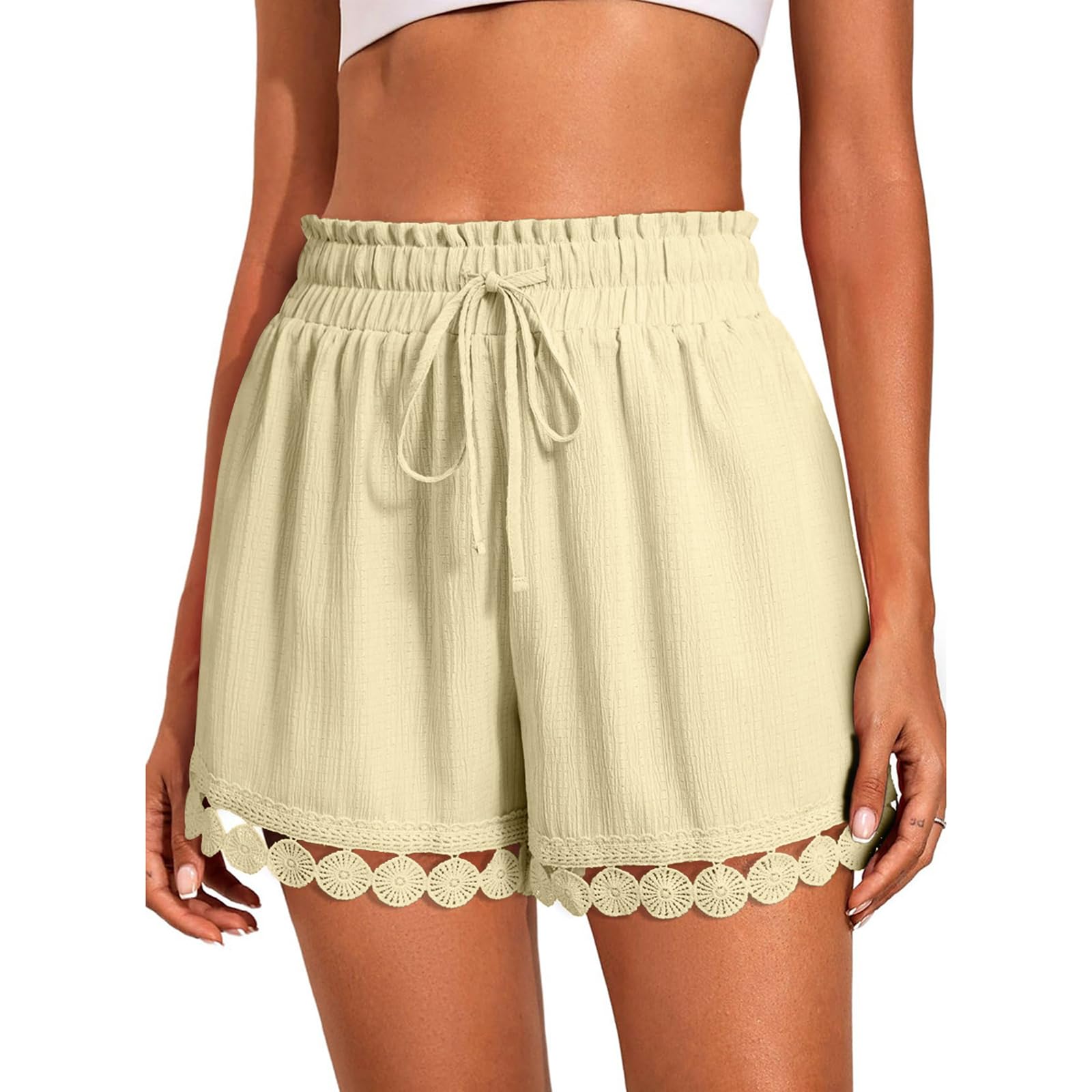 Yeenily Pantalones Cortos Mujer Verano Shorts Mujer Cintura Alta EláStica con CordóN Casual Shorts Holgados