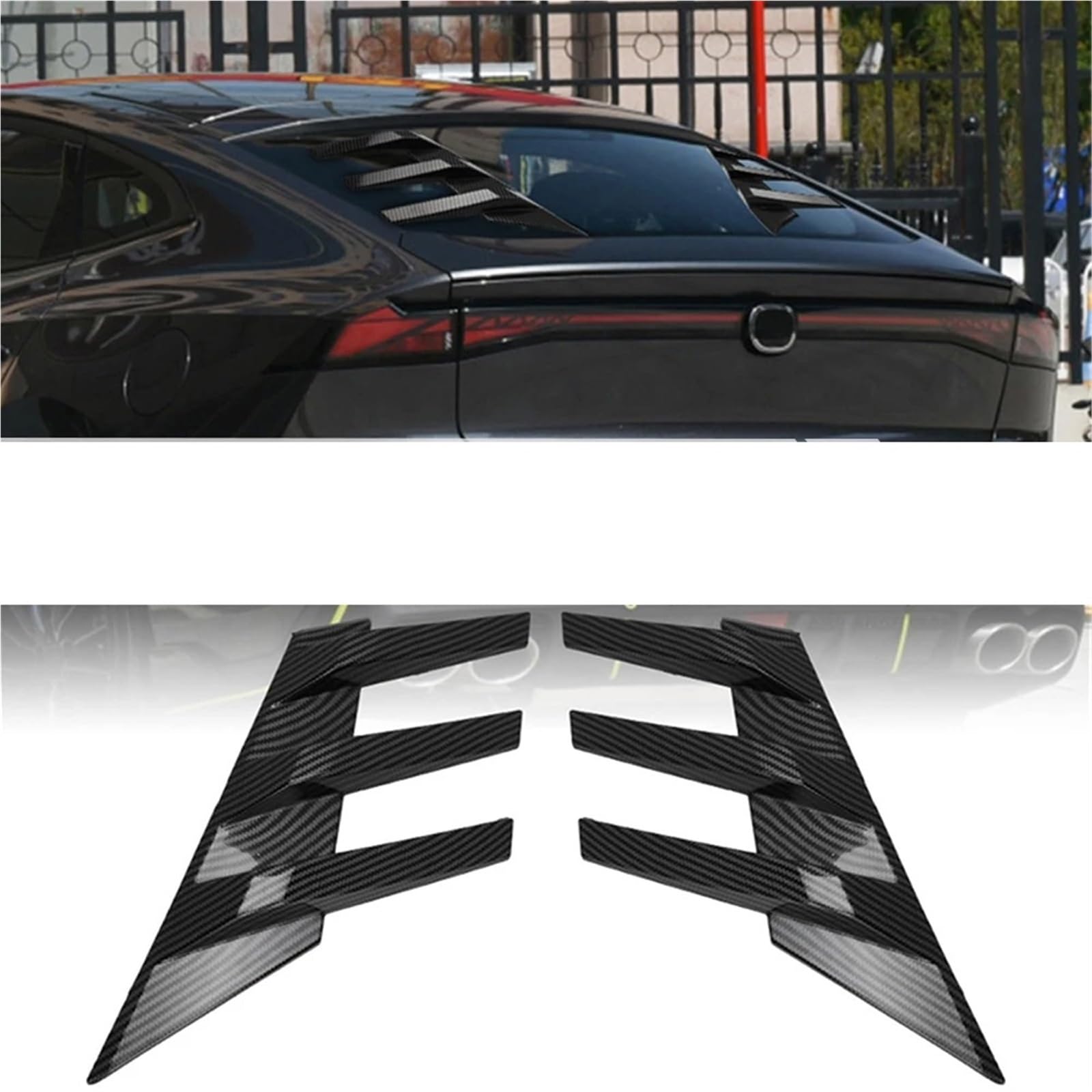 Autofensterleisten Heckscheiben-Seitenspoiler-Lüftungsöffnungen, Dekoration, allgemeine Fensterlamellen, universelles dekoratives Außenflügelzubehör Jalousien-Autoaufkleber(Carbon Fiber Look)