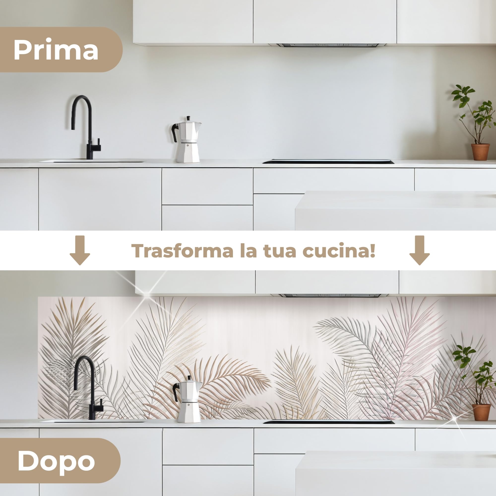 KitchenYeah© Paraschizzi Cucina Adesivo 80x300 cm Pannello Parete Paraspruzzi Pannelli Retro Foglie - Beige - Botanico - Vintage
