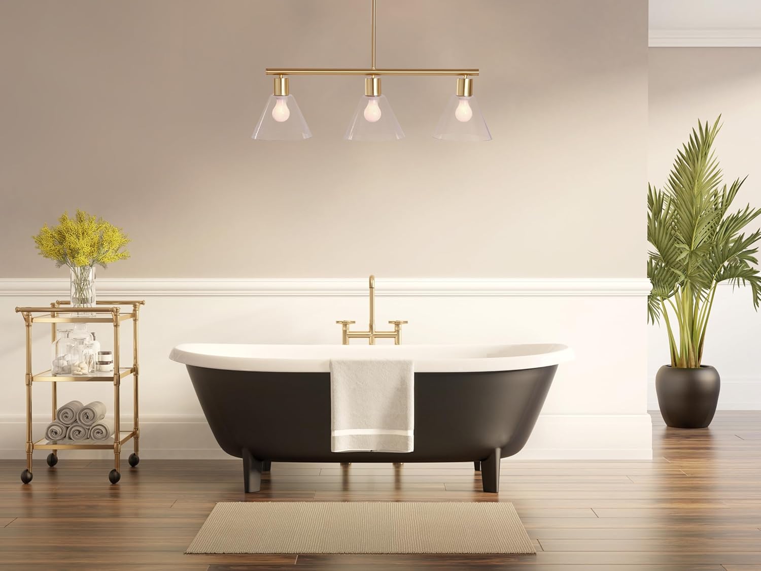 Creative Co-Op Modern Metal and Glass Linear Chandelier, Gold