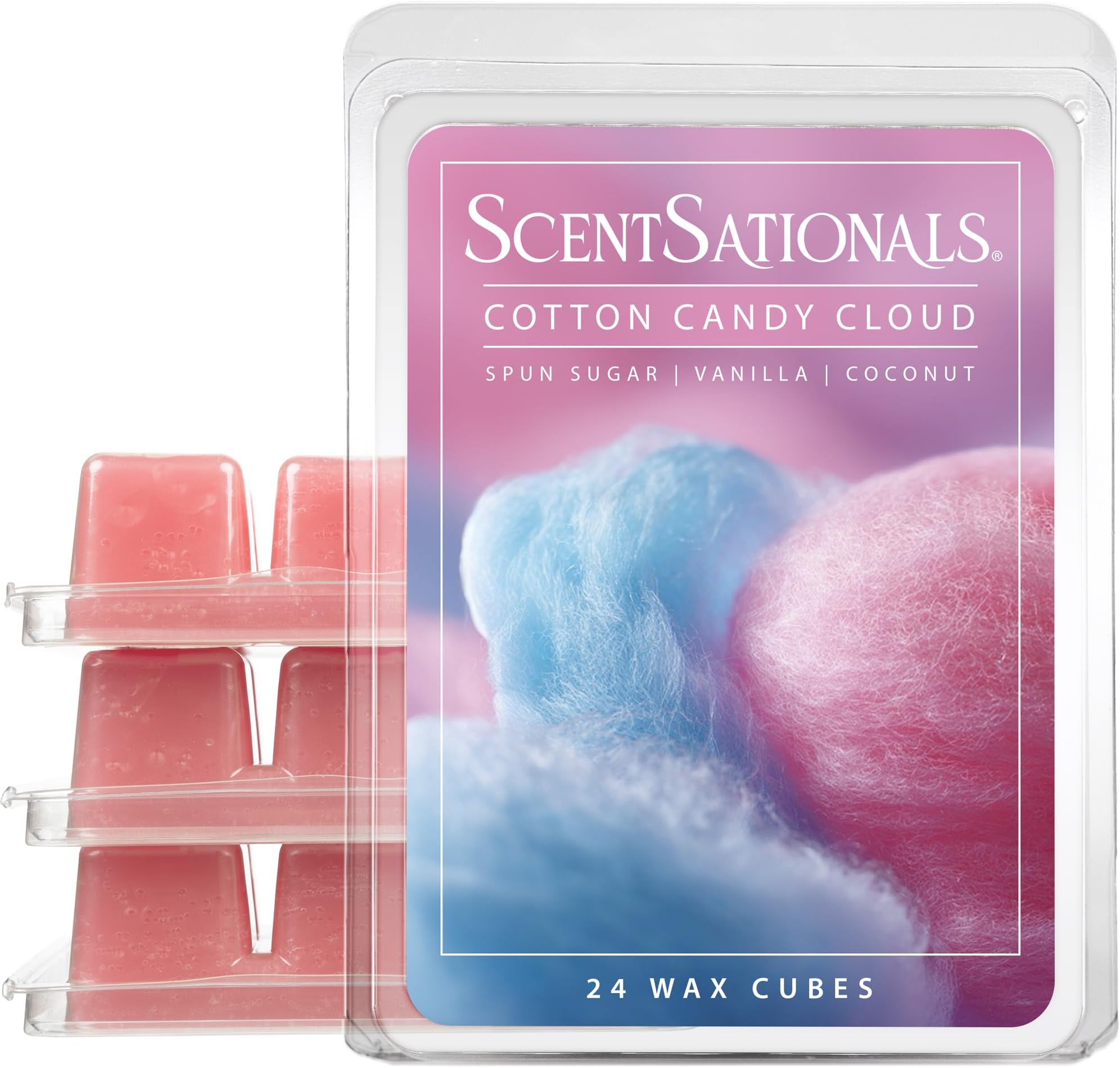 Wax Melts, Wax Cubes Strong Scent - Cotton Candy Cloud - Long Lasting Scented Melts for Warmer, 10oz (24-Cubes)