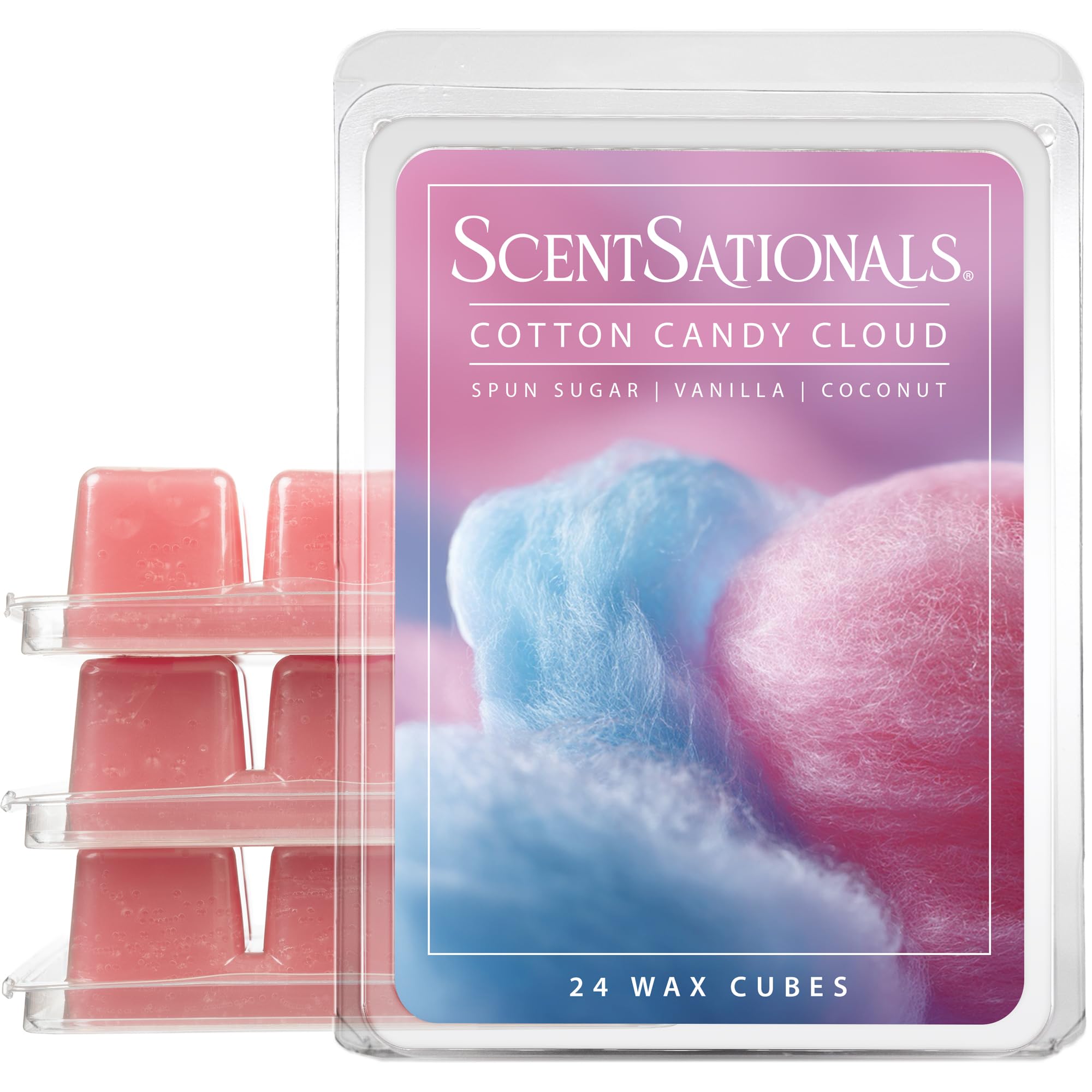 Scentsationals Wax Melts, Wax Cubes Strong Scent - Cotton Candy Cloud - Long Lasting Scented Melts for Warmer, 10oz (24-Cubes)