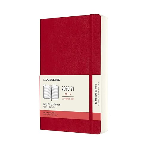Moleskine - Agenda Giornaliera 18 Mesi, Agenda 2020/2021, Daily Planner con Copertina Morbida e Chiusura ad Elastico, Formato LARGE 13 x 21 cm, Colore Rosso Scarlatto, 608 Pagine