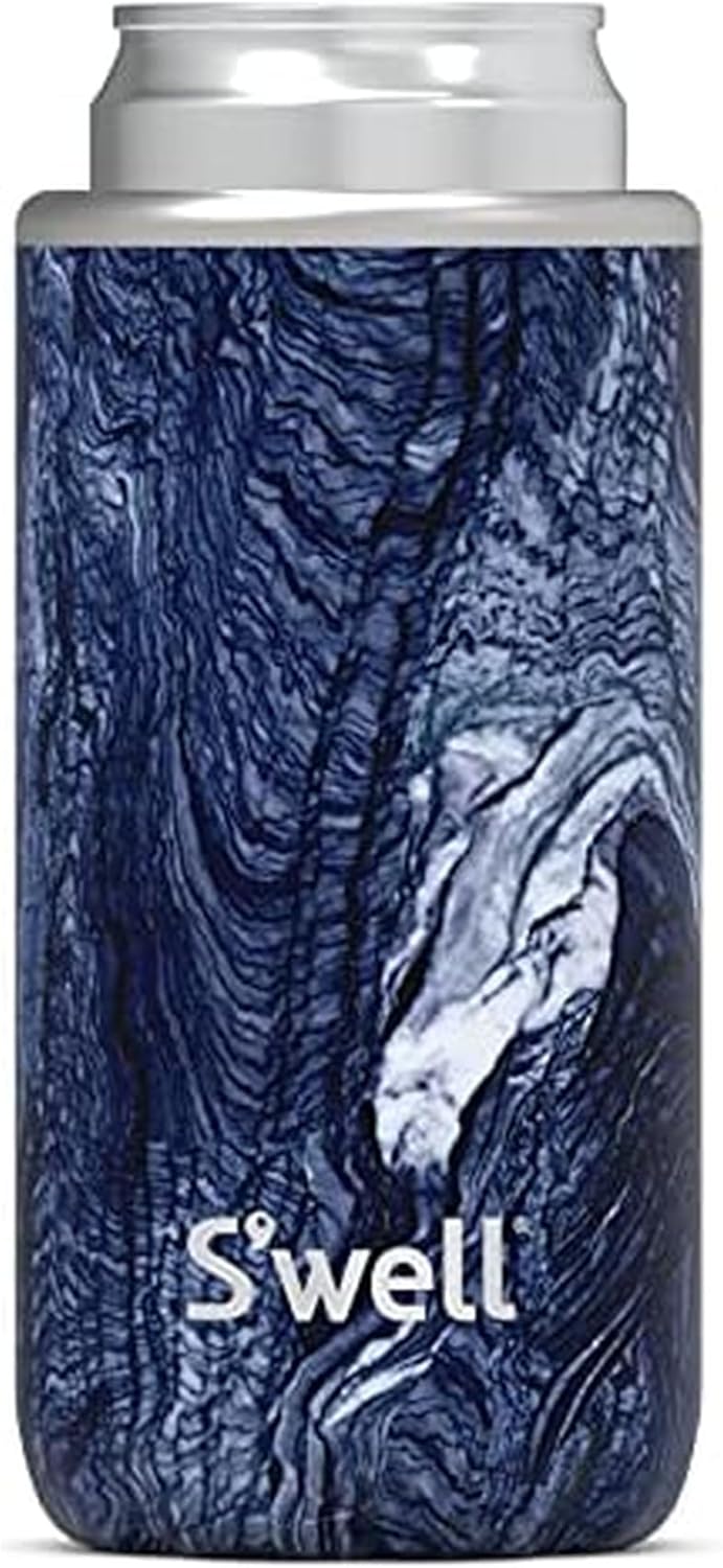 S'well Stainless Steel Chiller - Slim Azurite Marble - Fits 12oz Cans and Slim Bottles Triple-Layered Vacuum-Insulated Keeps Drinks Cool for Up to 6 Hours - Dishwasher-Safe BPA-Free for Travel