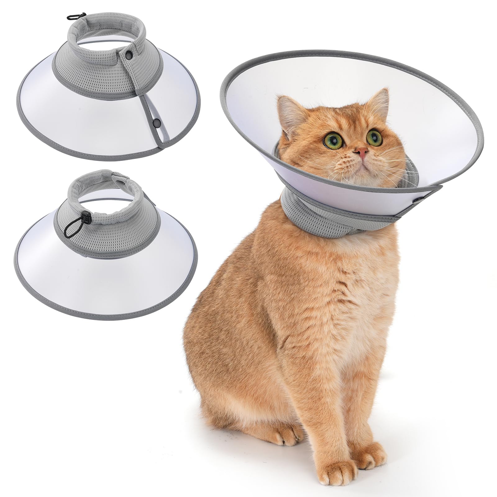Avont Adjustable Cat Cone Collar, Alternative Anti-Lick E-Collar, Protective Recovery Elizabethan Cone After Surgery Recovery & Skin Protection for Kittens Puppy Small Dog to Stop Licking -Grey(L)