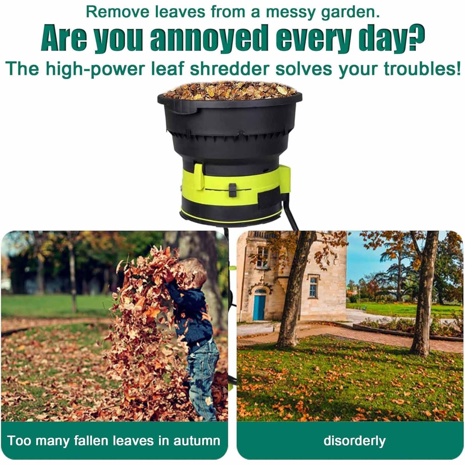 Trituradora eléctrica de abono de hojas de 2500 W, 8000 rpm, trituradora de jardín para limpieza de patio y compostaje