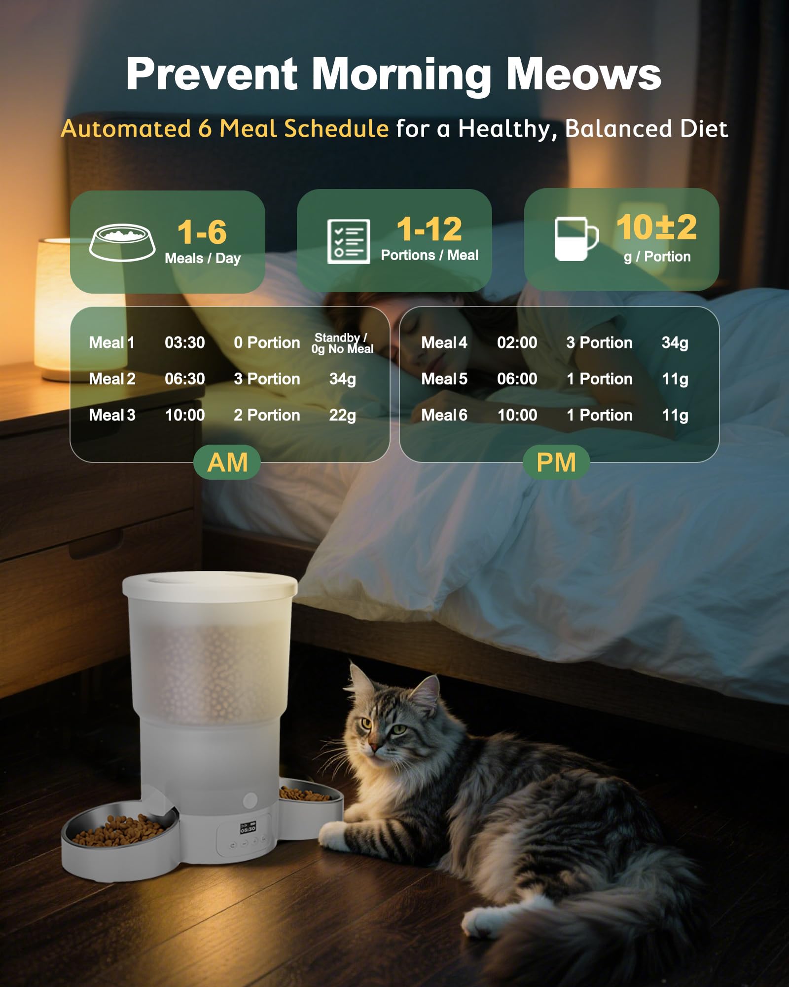 Gimars 5L Comedero Gato Automatico 2 Cuencos Inoxidables, Fácil De Configurar, Temporizador Programable 1-6 Comidas al Día Dispensador Comida Gatos y Perro en Diseño Sellado, Grabación Voz 10s