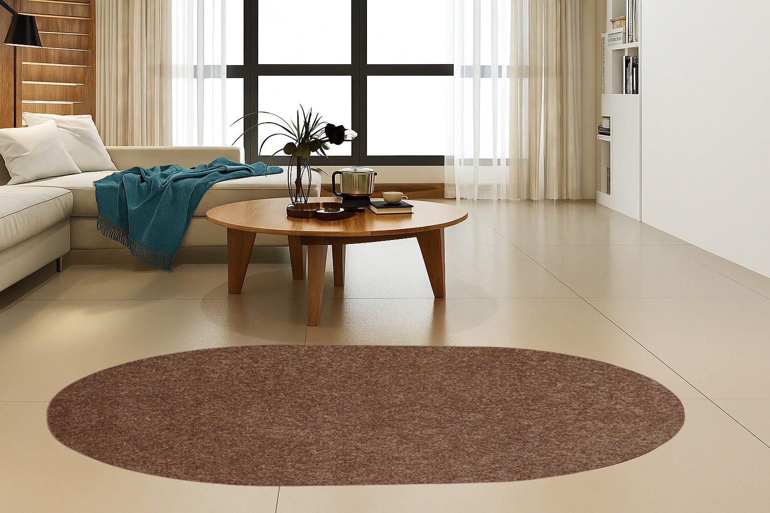 Furnish my Place Modern Indoor/Outdoor Commercial Solid Color Rug - Brown, 2' x 3' Oval, Pet and Kids Friendly Rug. Made in USA, Area Rugs Great for