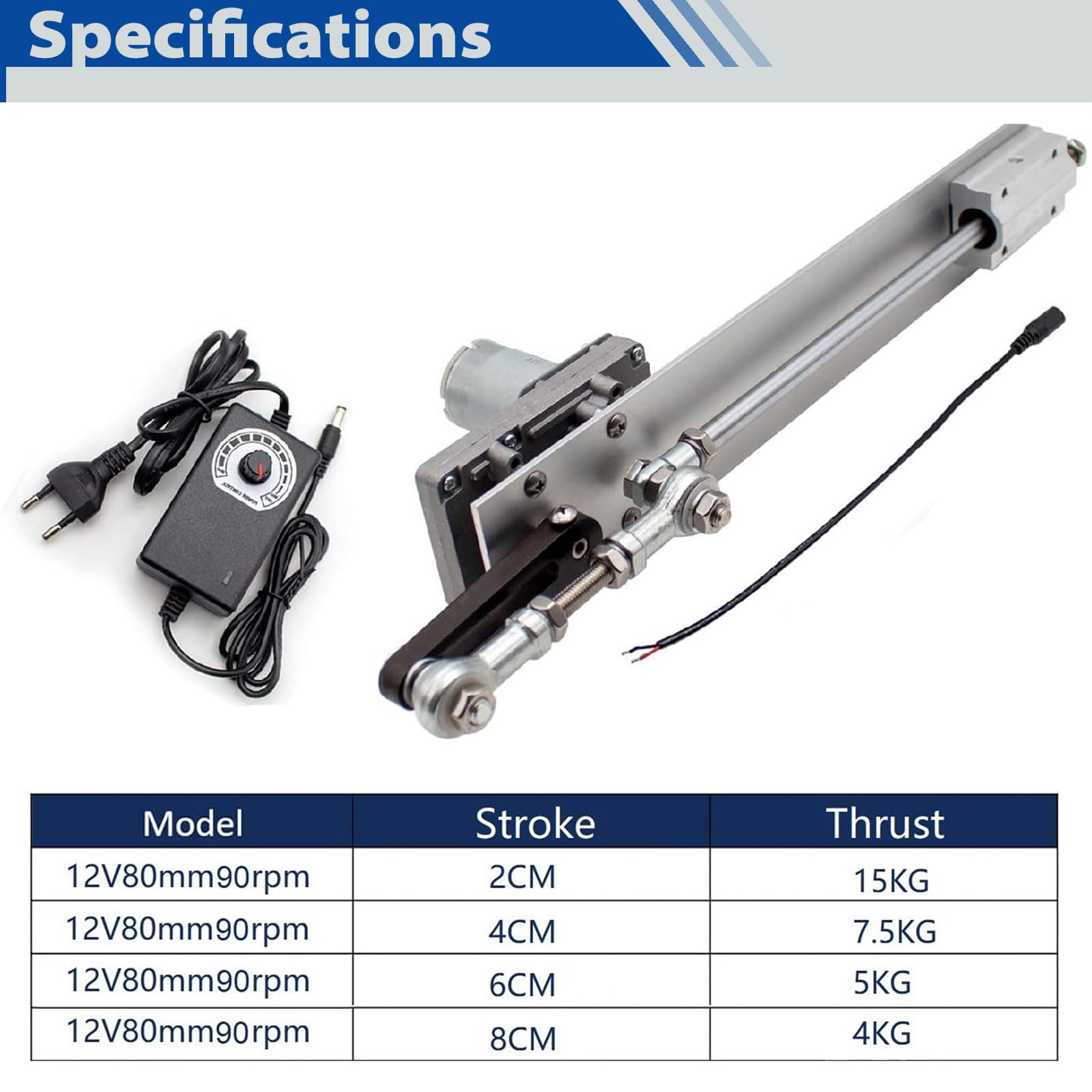 Hubkolben Linearaktuator DC 12V linear actuator 90RPM linearantrieb DIY Hubkolbenmotor Hub 2-8cm mit Drehzahlregler