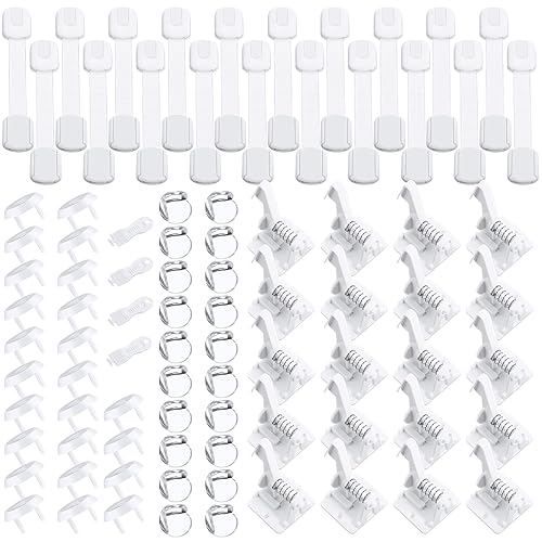Qunclay El kit de 88 piezas a prueba de bebés incluye 20 cerraduras blancas de seguridad para niños, 20 cierres de seguridad ajustables, 20
