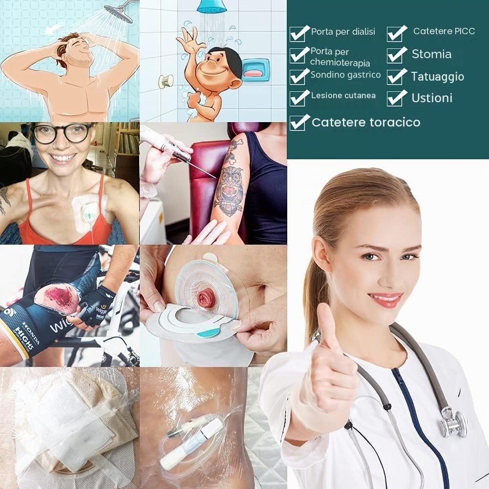 Copertura impermeabile per porta di dialisi, 25,9 x 25,9 cm, protezione per il petto senza colla al centro, accessori per medicazione PICC Line, confezione da 25
