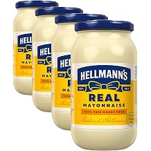 Hellmann's Real Mayonnaise mayo made with 100% free-range eggs and sustainably sourced oils for fries, burgers, and salads 400 g Pack of 4