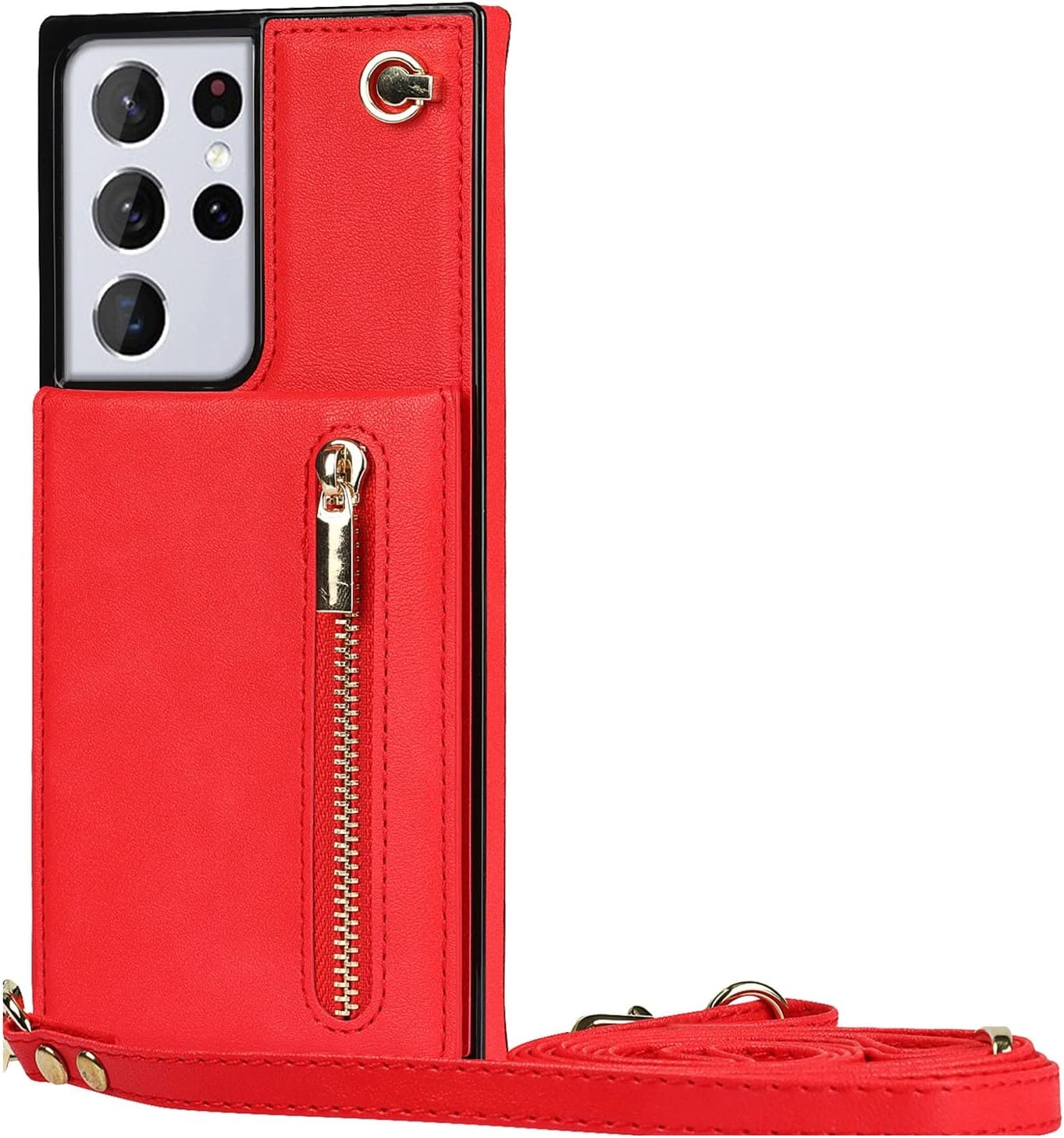 Case for Samsung Galaxy S23/S23 Plus /S23 Ultra, Magnetic Flip Folio Wallet Case, PU Leather Zipper Back Cover with Detachable Lanyard Strap Kickstand,Green,S23 Ultra 6.8"