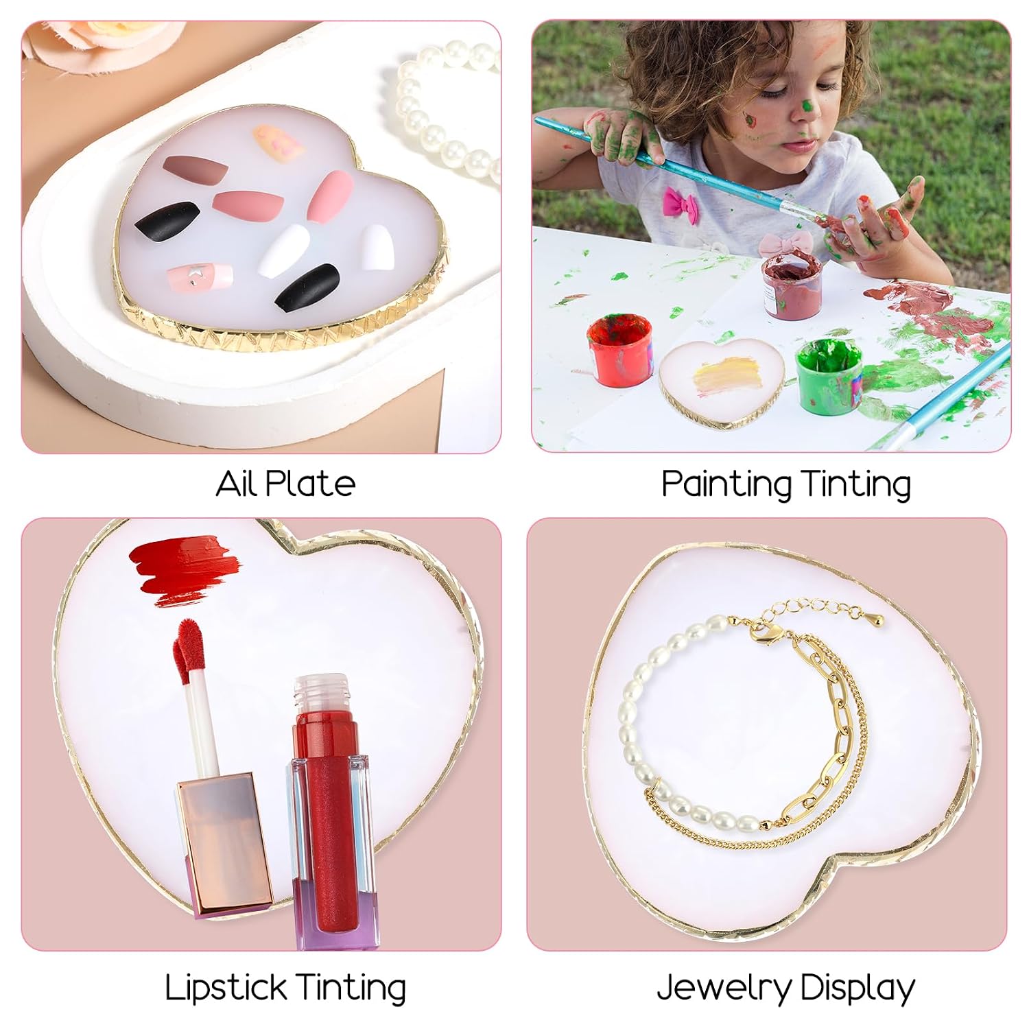 Tyqour Heart Resin Nail Art Palette Nail Polish Palette Makeup Mixing Plattle Makeup Palette Tray Paint Palette DIY Nail Gel Display Board Pallet for Nail Art (white)