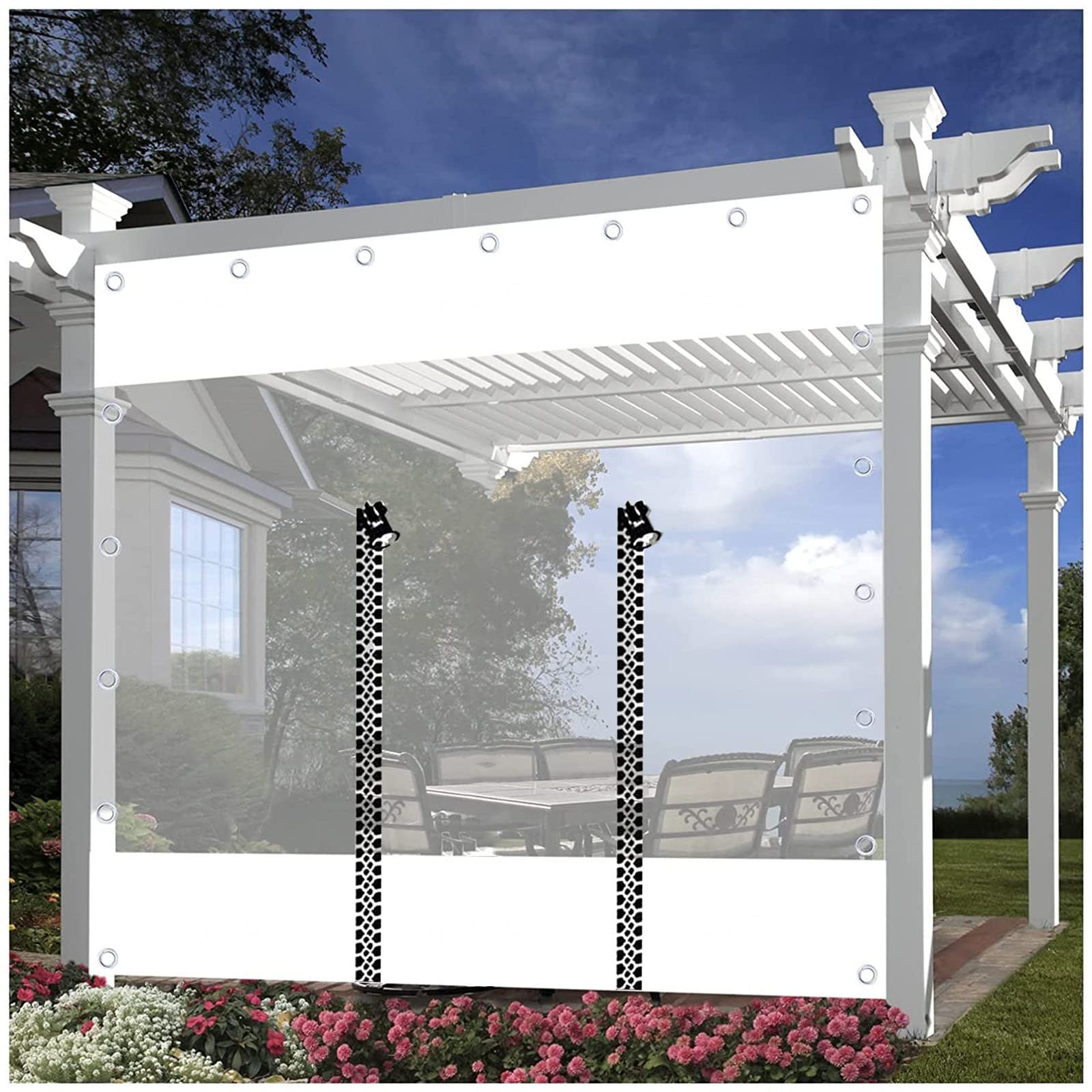 Rideau Extérieur Imperméable PVC 0,3mm Avec Porte à Glissière - 2.3x3.5m Pour Terrasse Et Pergola