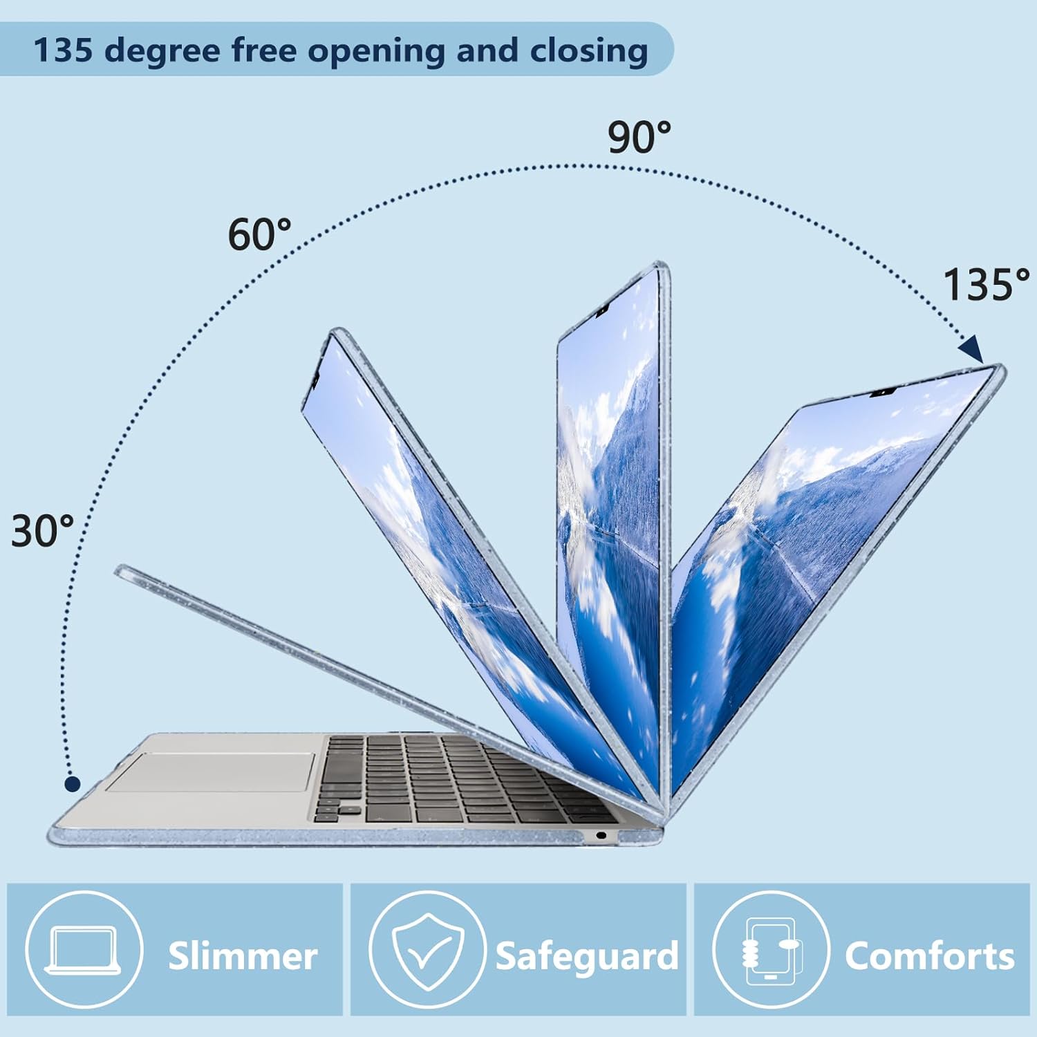 MecBevia Compatible with 2026 M5 MacBook Air 13 inch Case 2026 2025 2024-2022 M5 A3449 M4 A3240 M3 A3113 M2 A2681, Keyboard Cover, Screen Protector, Webcam Cover & Type-C OTG, Sparkly Blue