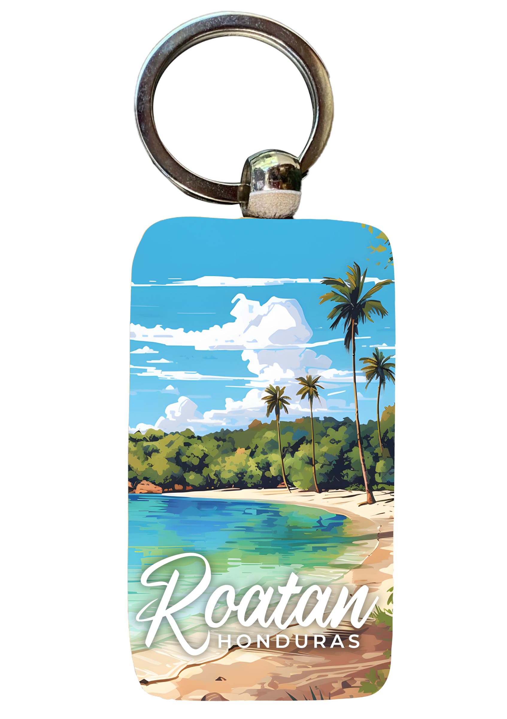 R and R Imports Roatan Honduras Design C Parent row Souvenir 2.5x1-Inch Souvenir Wooden Keychain