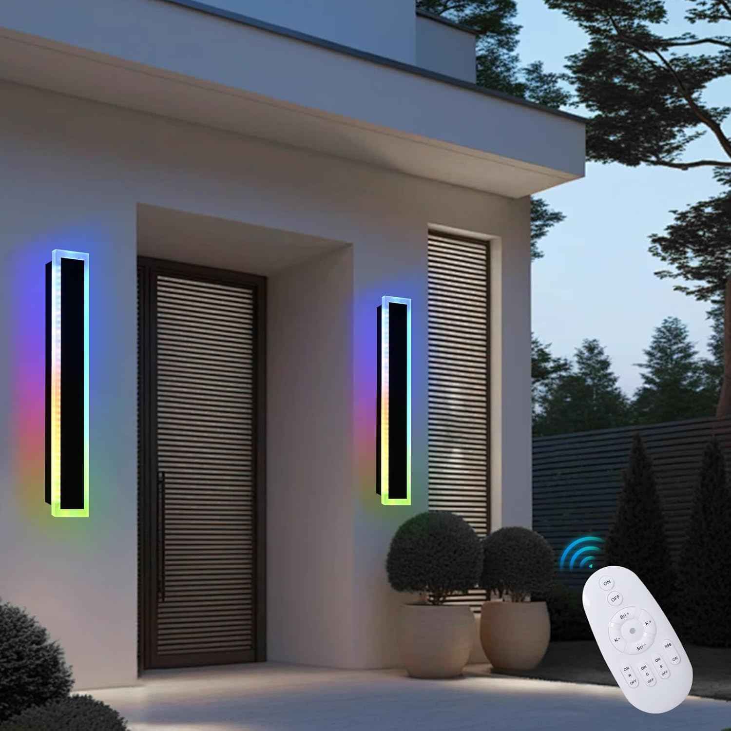 2 Pack Modern RGB Outdoor Wall Light,32 inch Led Wall Lights Fixture,Dimmable Wall Sconce Lights,Long Exterior lighting Fixtures with Control Remote,Outside RGB LED Long Lights for Porch,Patio,Garage