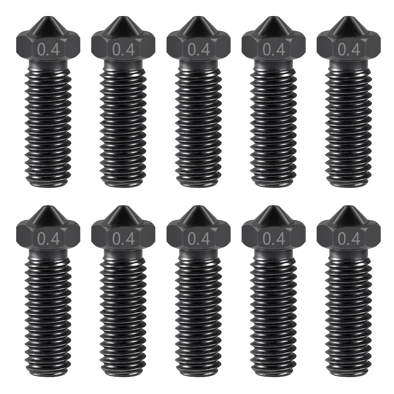 AITRIP 10PCS Volcano Nozzle 0.4MM,M6 Hardened Steel Printed Head for J-Head Hotend Extruder Parts,Compatible Artillery/Sidewinder 3D Printer