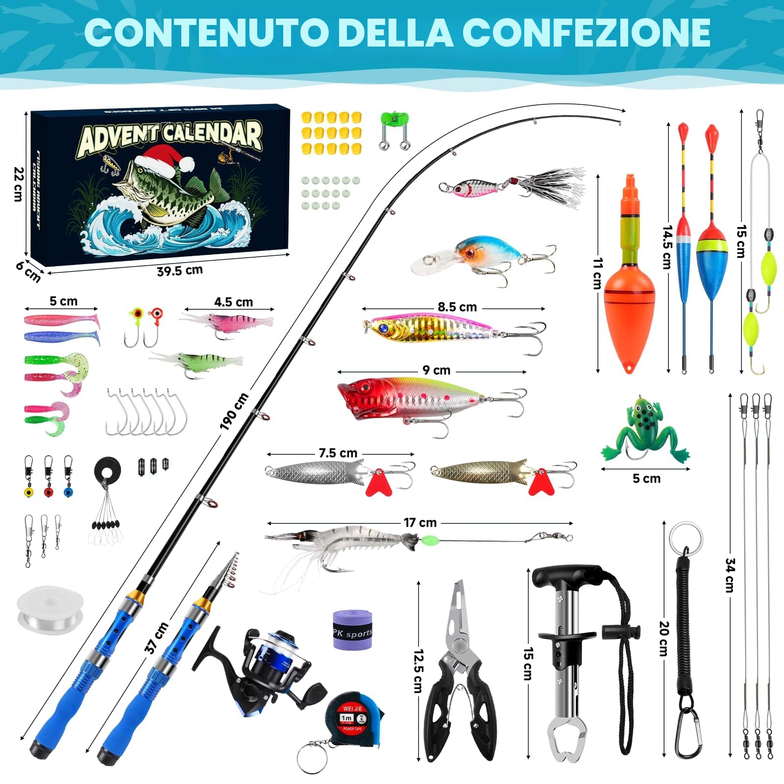 Calendario Avvento Pesca 2026 Uomo Ragazzo Adolescenti, 24 Giorni Calendario dell'Avvento con Esca e Canna da Pesca, Calendari Avvento Amante della Pesca Regali di Natale per Nonno Padre Amico