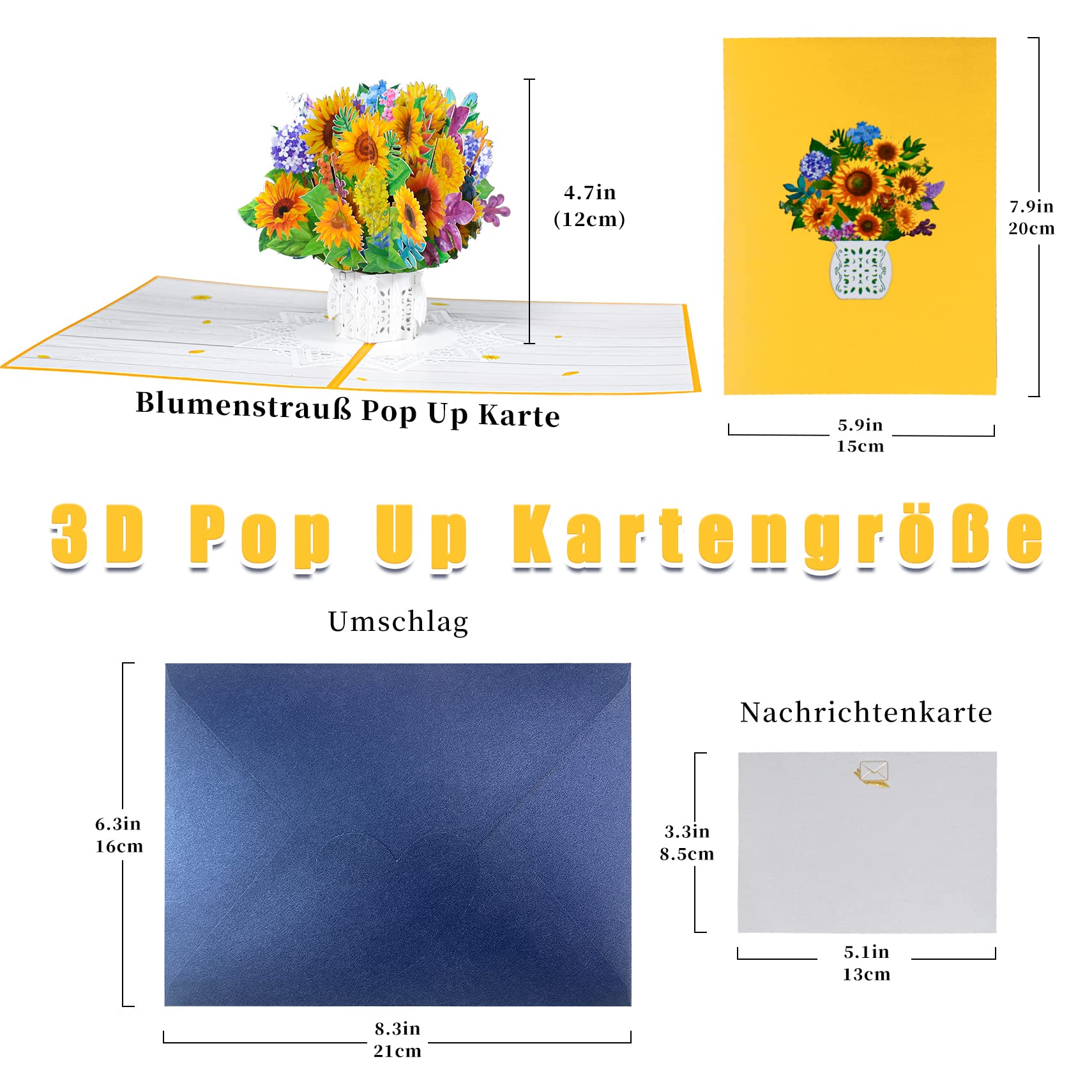 ROINUS Craft Pop-Up Geburtstagskarte – Mit 3D Sonnenblumenstrauß, Für Muttertag, Dankeschön Oder Geburtstag