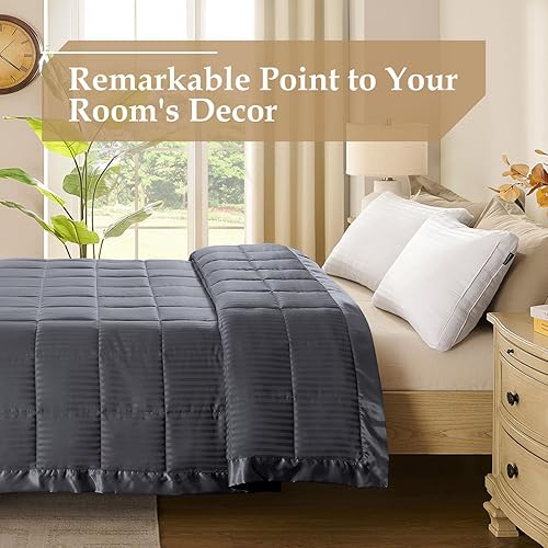 Miniatura 3 de downluxe Manta individual con ribete satinado, ligera manta alternativa de plumón tamaño individual para todas las estaciones, lavable a máquina