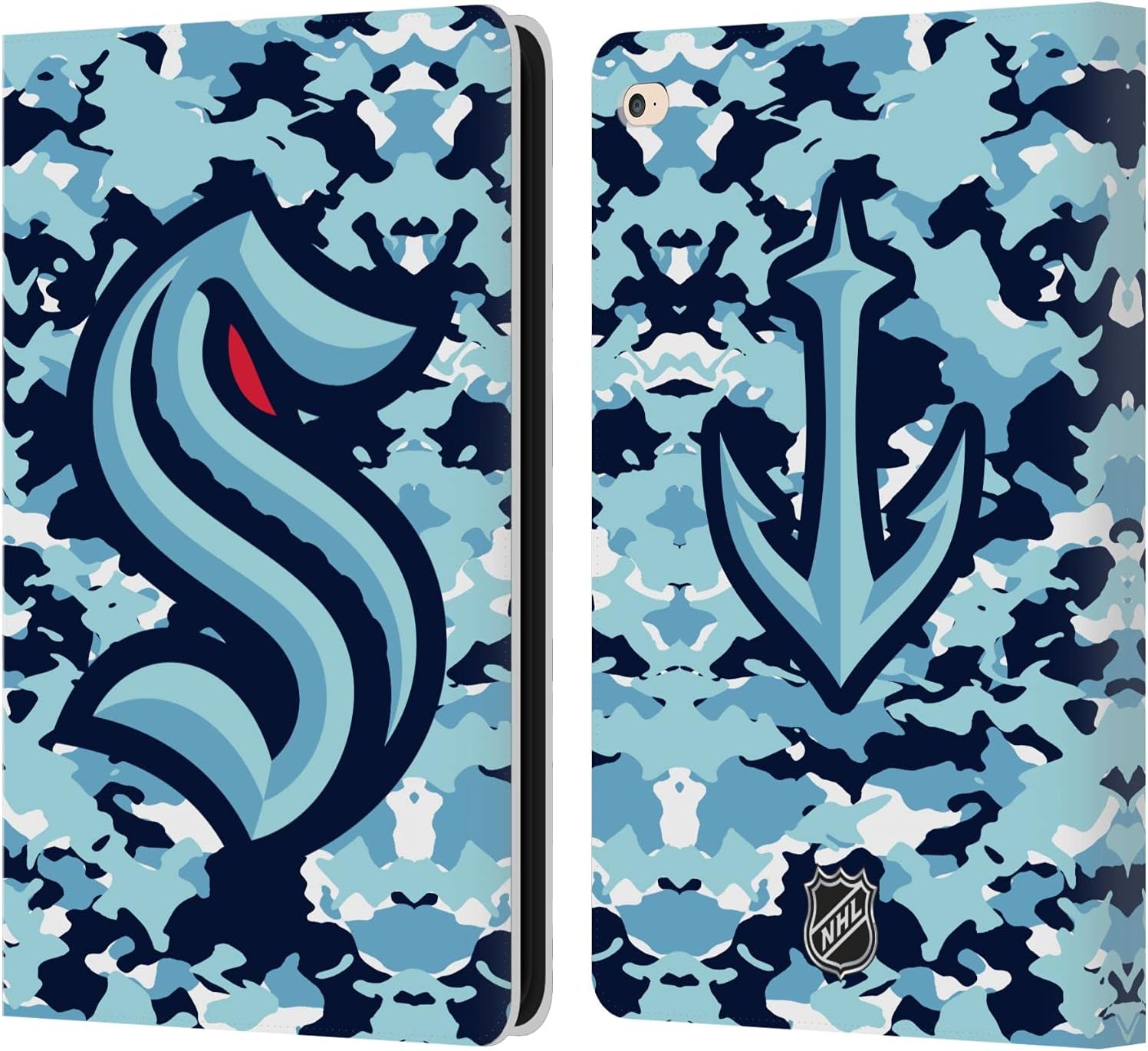 Head Case Designs Officially Licensed NHL Camouflage Seattle Kraken Leather Wallet Case Compatible with Apple iPad Air 2 (2014)