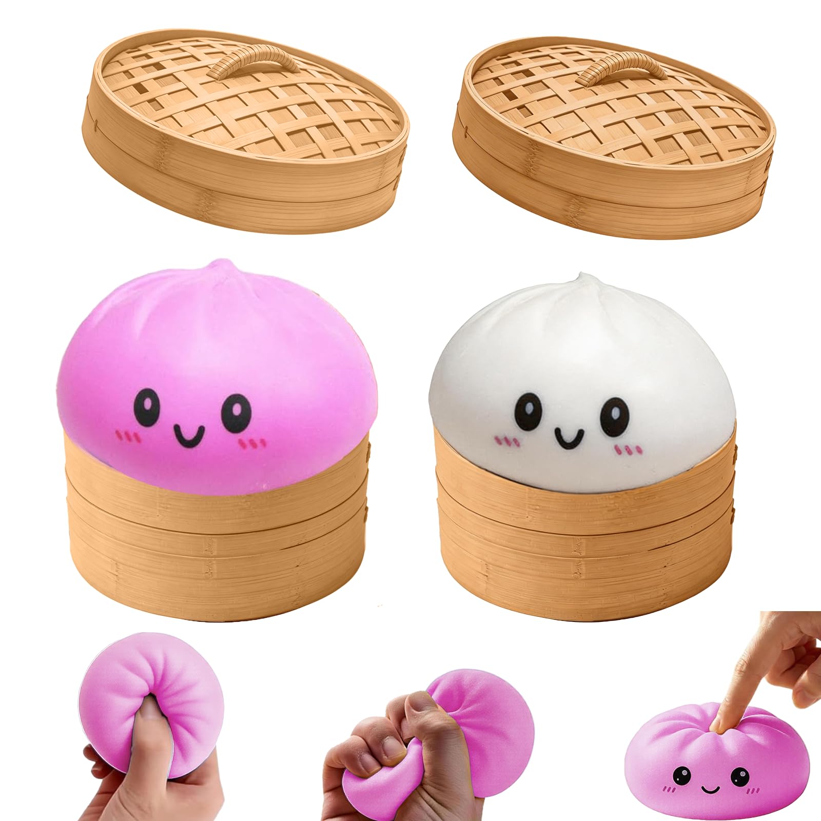 2PCS Dumpling Squishy for Adult, Bao Bun Fidget Real Office Desk DecorSqueeze Ball for Anxiety Stress Relief
