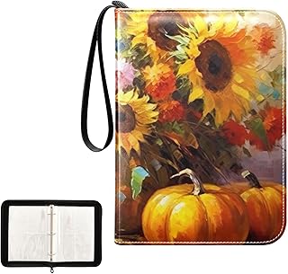 Sunflower Pumpkin Fall Waterproof Trading Card Binder,400-Pocket Trading Album Display Holder,Display Case with Card Sleeves Set for Soccer Card,Gaming Cards,and Other TCG 2011633