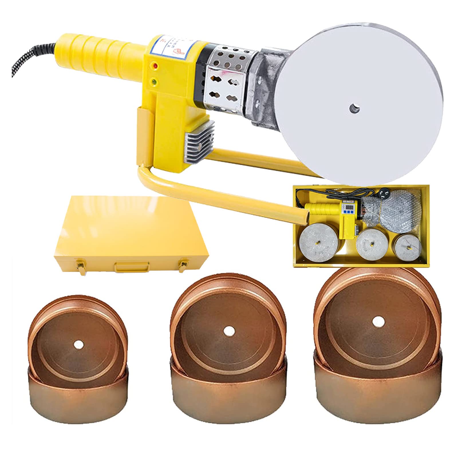 咚呱 MáQuina De Soldadura De TuberíAs De Agua De Mano - Pantalla Digital, con 3 Cabezales De Troquel + Caja De Hierro + Tijeras, para Soldar TuberíAs Ppr/PE/PP (75-110),A
