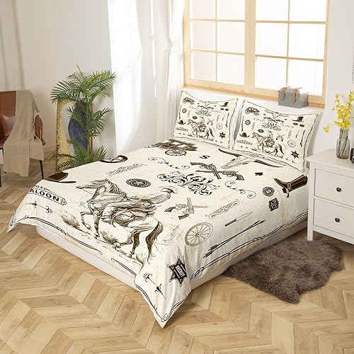 Miniatura 2 de Juego de funda de edredón de vaquero para niños, tamaño matrimonial, juego de ropa de cama tribal bohemio exótico de 3 piezas para niños,