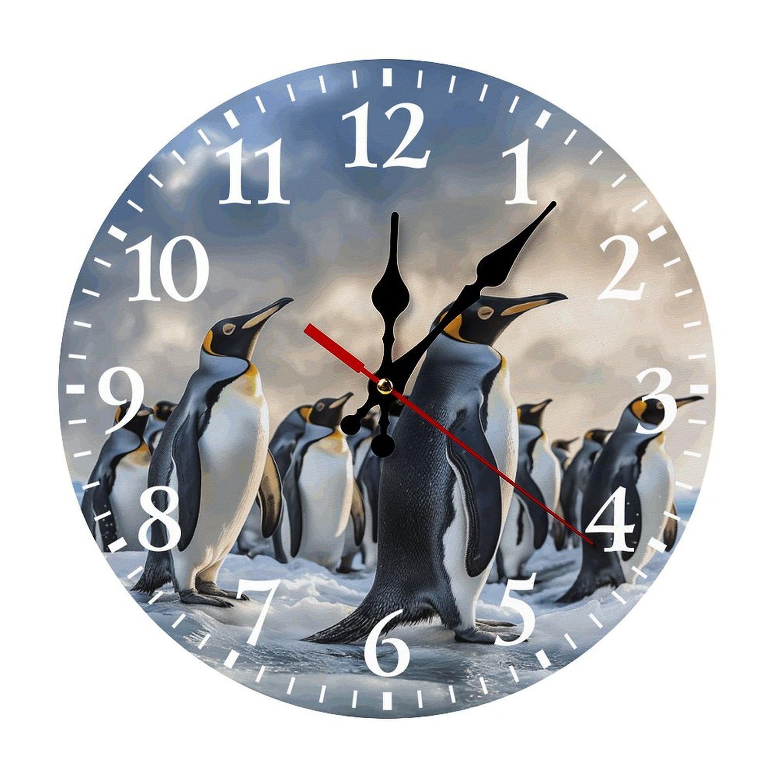 NTVOWPZO 10 Inch Wall Clock Sea Penguin Battery Operated Wall Clocks Silent Non-Ticking Round Wall Clock for Living Room Kitchen Home Office Wall Decorative Clock