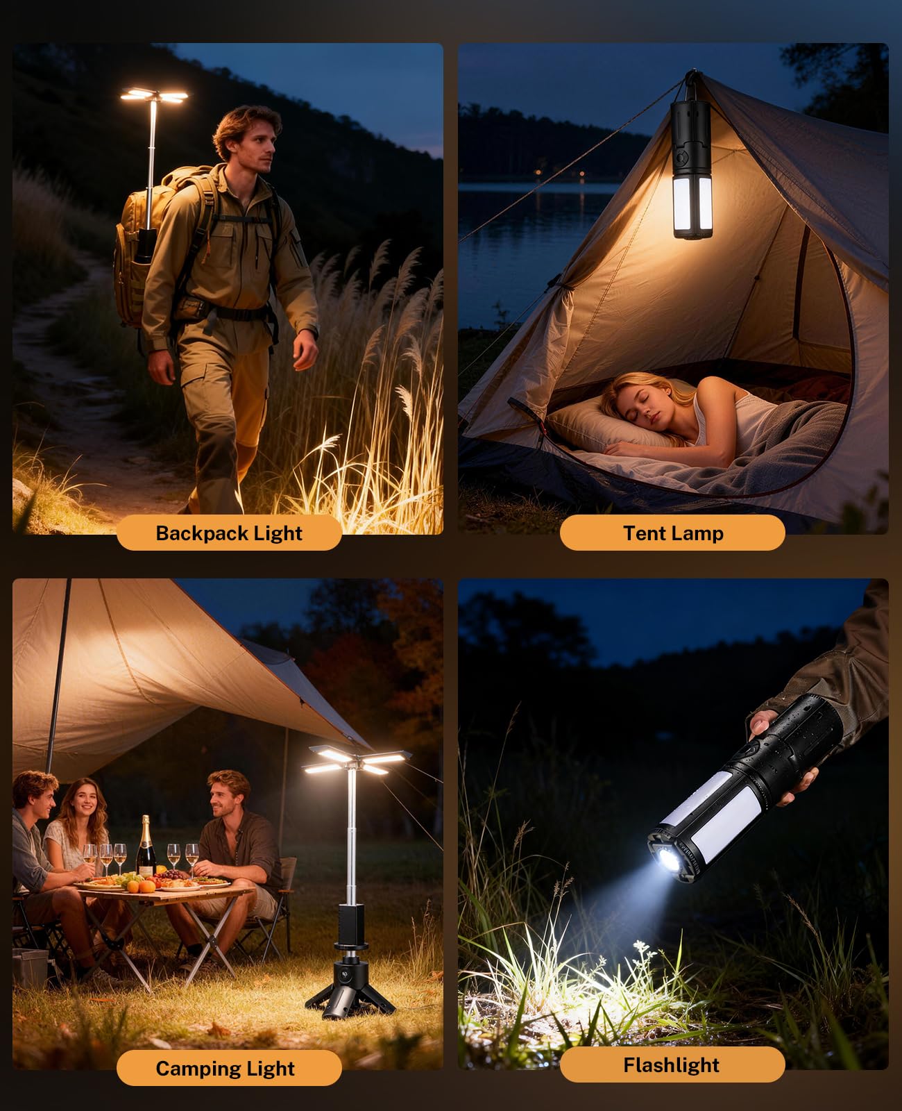 【Teleskop Wiederaufladbares Campinglicht】12000mAh Tragbare Campingleuchten mit Ständer - Outdoor Faltbare Campinglaternen mit 7200/5000/3600K Dimmbar IPX5 Wasserdicht für Wandern Camping