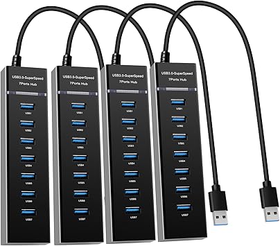 7-Port USB Hub, YaimhSound Multiple USB, 1 USB 3.0 + 6 USB 2.0 Hub for Laptop, PC, Keyboard, Mouse, SSD, Dell, HP, Lenovo, MacBook, Acer, Surface, 1ft Set of 4