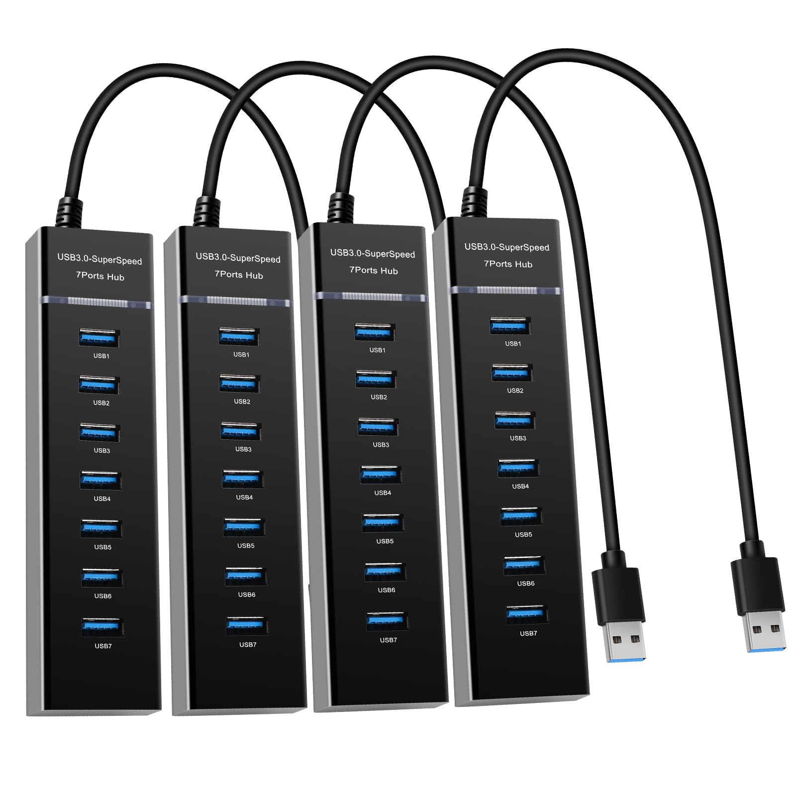 Concentrador USB de 7 puertos, 1 USB 3.0 + 6 USB 2.0 para laptop, PC, teclado, mouse, SSD, Dell, HP, Lenovo, MacBook, Acer, Surface, juego de 4