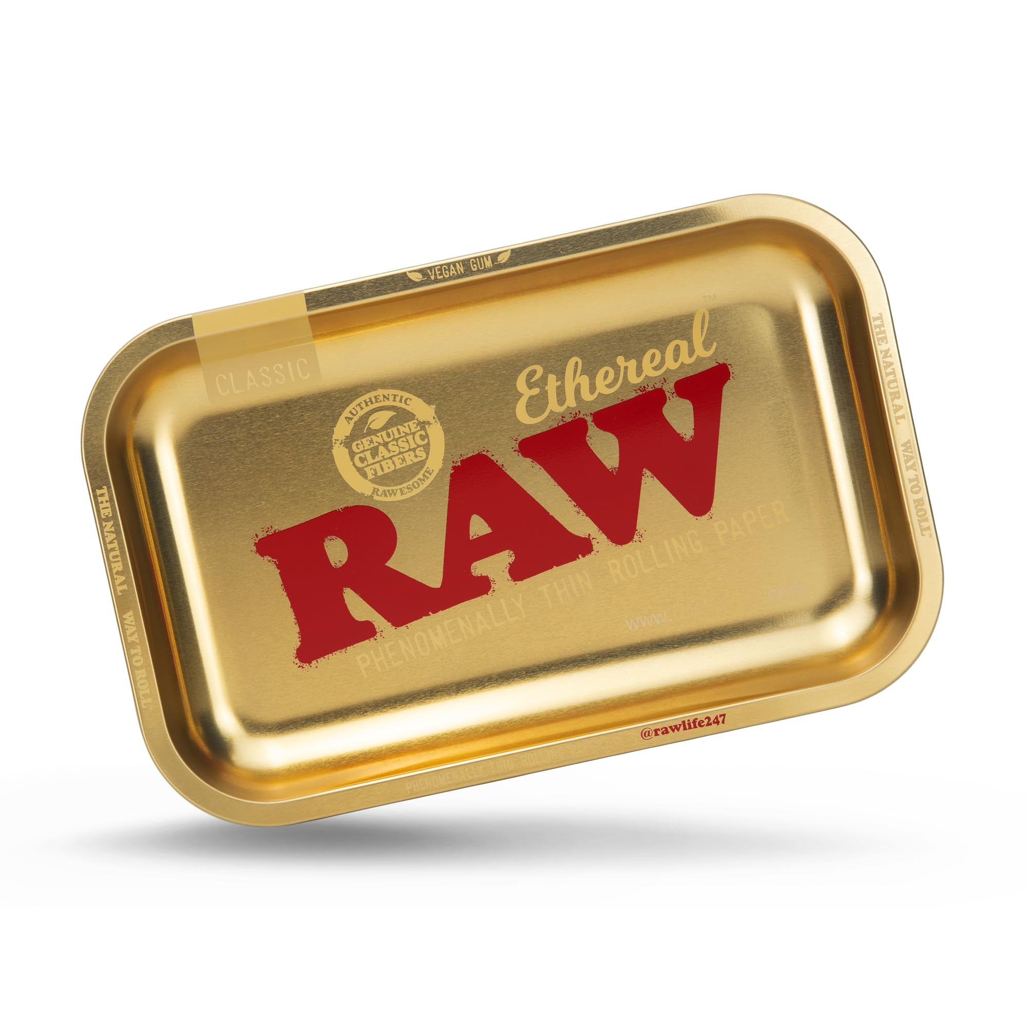 RAW Ethereal Small Rolling Tray – Elegant and Sleek Cigarette Rolling Tray - Limited Edition Gold Finish – 11” x 7”