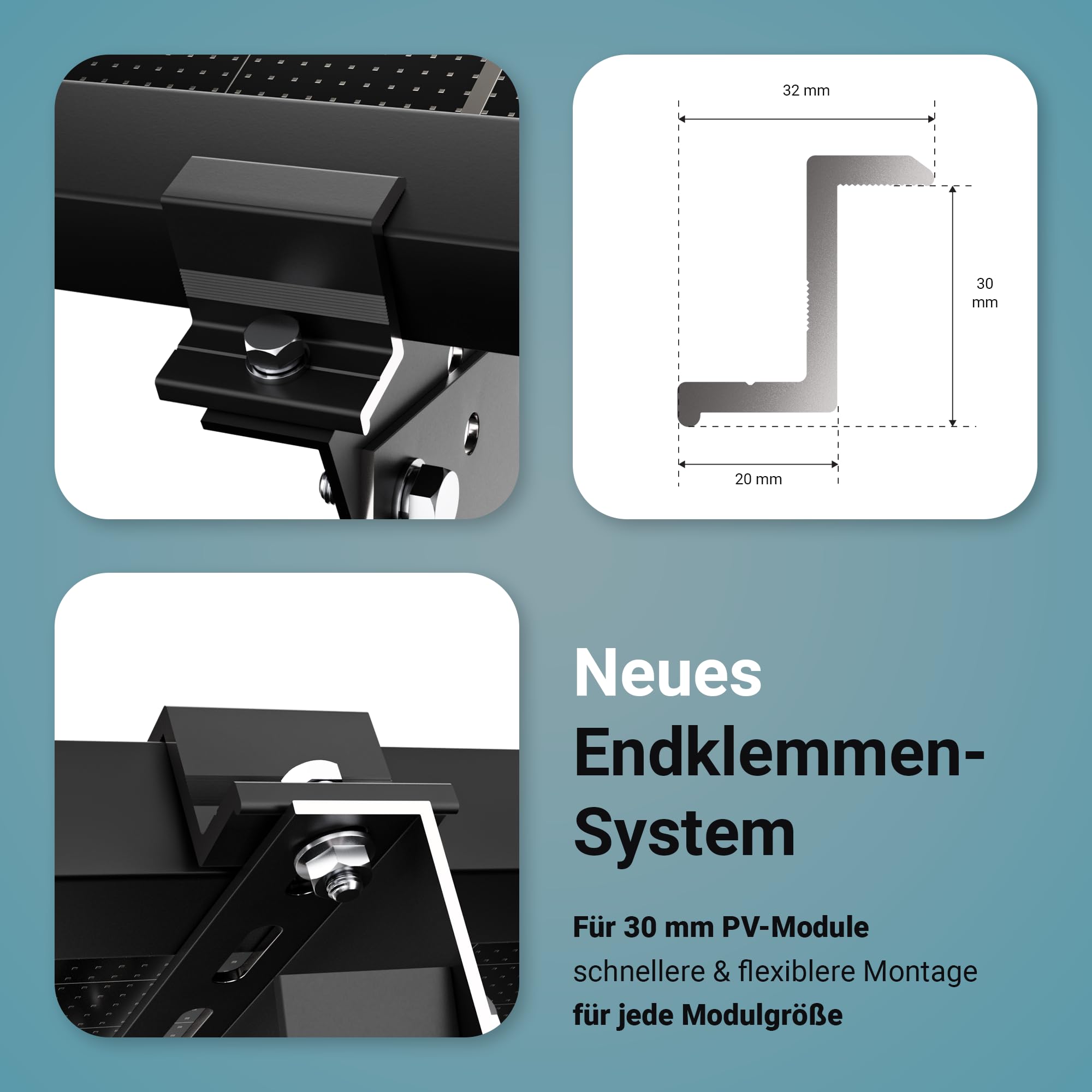 Supporto per modulo solare nero, 0% IVA, alluminio, 118 cm, angolo 0-90°, supporto per centrali da balcone, supporto solare per tetto piatto, garage, autoportante