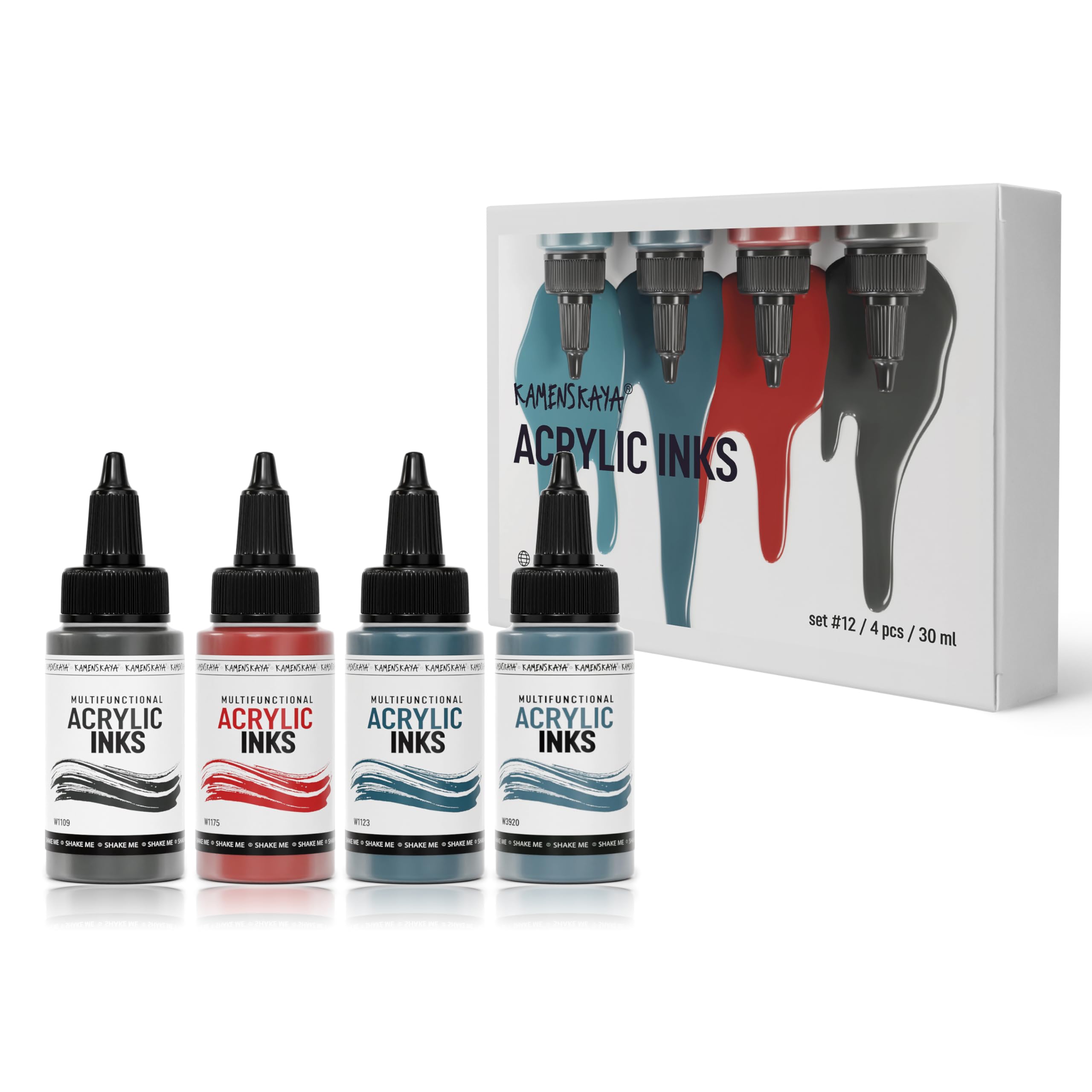 Kamenskaya Acrylic Inks for Artists - Acrylic Ink Set, Color Combination #12-4 pcs. 1 Fl Oz (30 ml) Each, 30 ml (Pack of 4)
