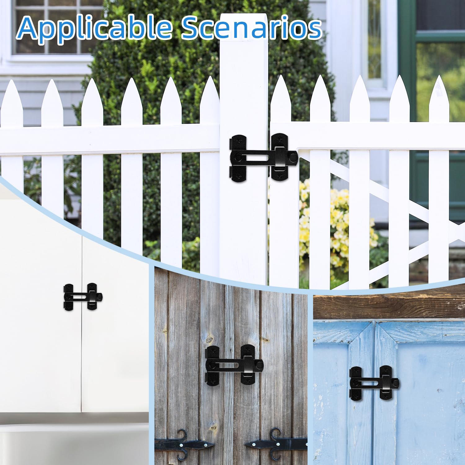 Loquet de porte de grange robuste de 10,2 cm – Loquet de sécurité rabattable pour portes coulissantes, portails de grange, clôtures et armoires anti-animaux domestiques, noir mat