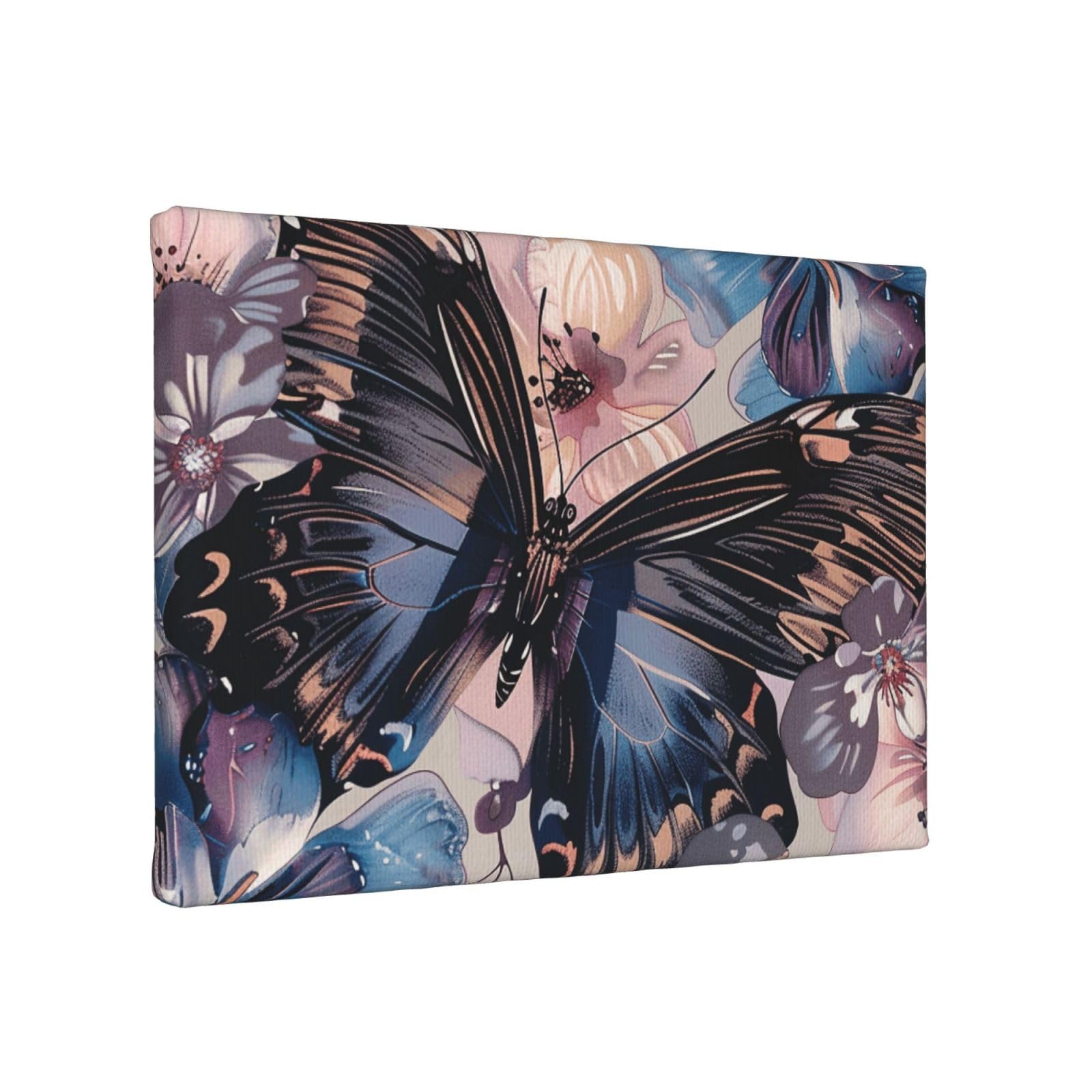 YKLJG Butterfly flower Printed Wall Art Canvas Painting 30x20 CM Wooden Framed Picture Painting Artwork Prints for Bedroom Kitchen Home Office Decor