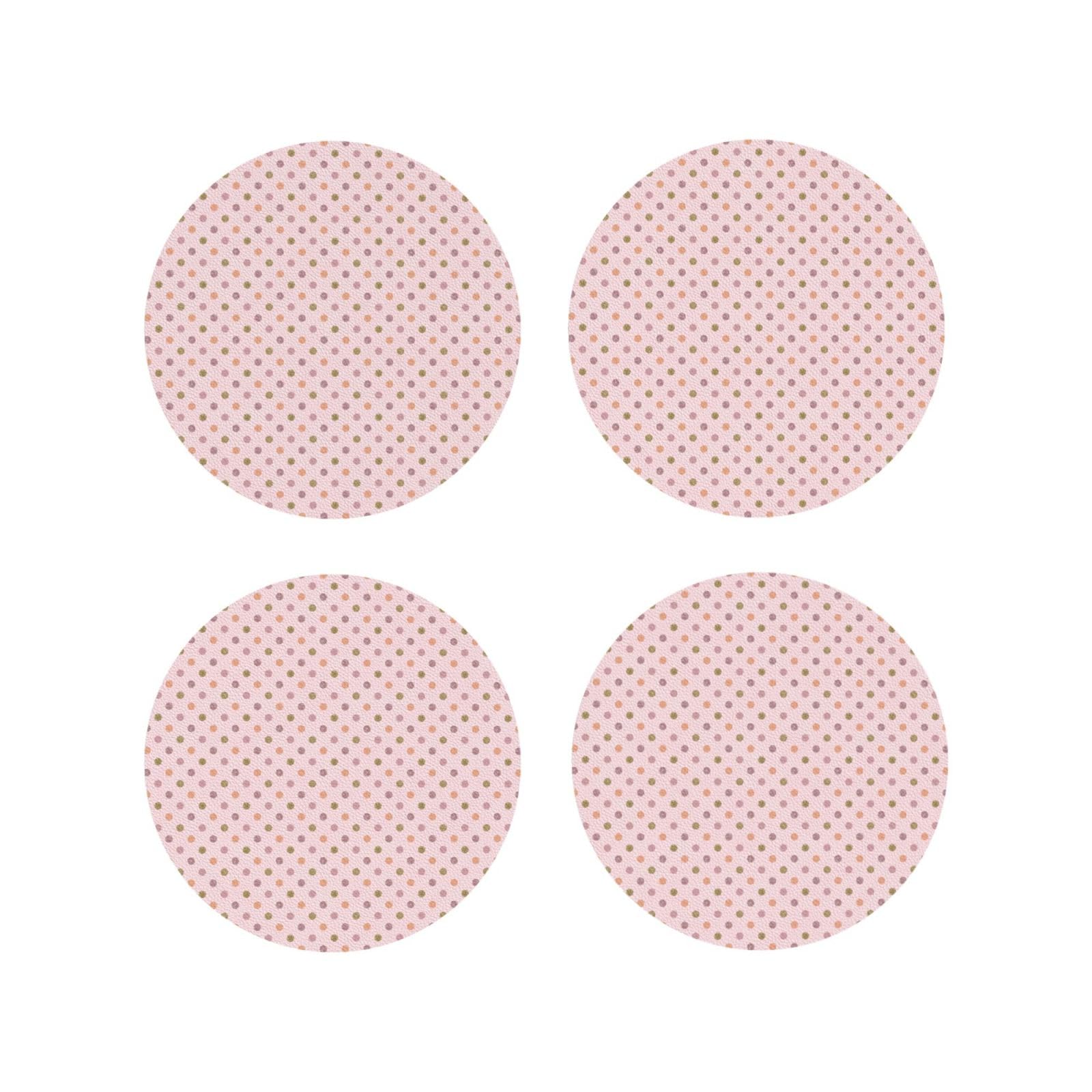 Smazdfxx Women's As Pic Leather Coasters Set Of 4 - Pink Polka Dot Print Lightweight Drink Coasters For Desk