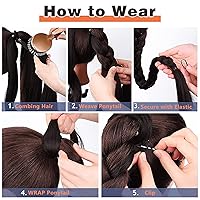 Vista 4 de Extensión de cola de caballo trenzada, extensión de cola de caballo de 32 pulgadas, extensiones de cabello lacio envolvente, largo con cabello