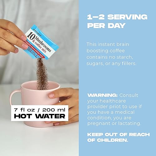 Miniatura 4 de Café instantáneo de hongos con 10 hongos  Paquete de 15 con Reishi, melena de león, chaga, cola de pavo, hongos Cordyceps  Café nootrópico