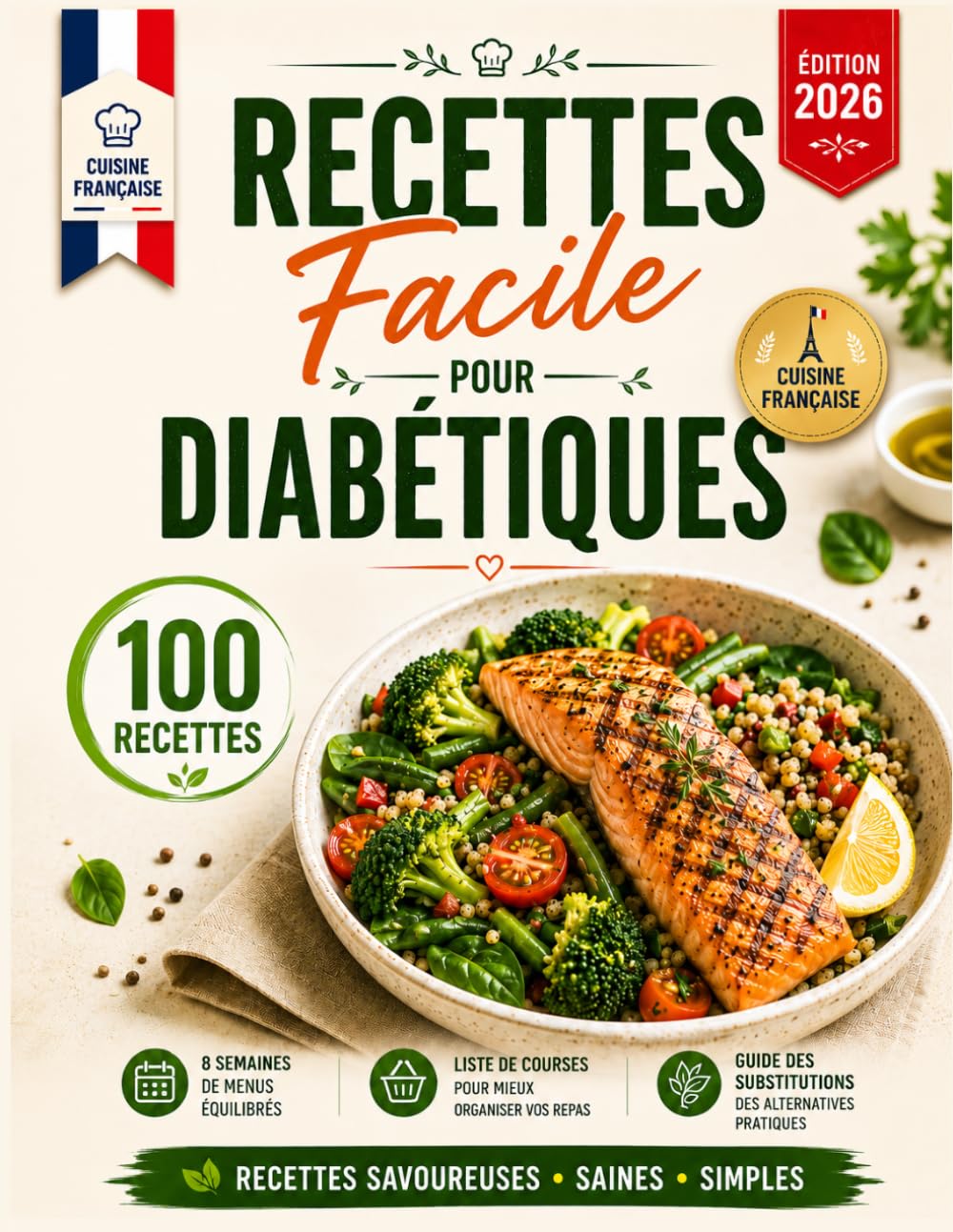 Recette Facile Pour diabétiques: 100 Recettes en 20 Minutes pour Stabiliser sa Glycémie et manger peu de sucre